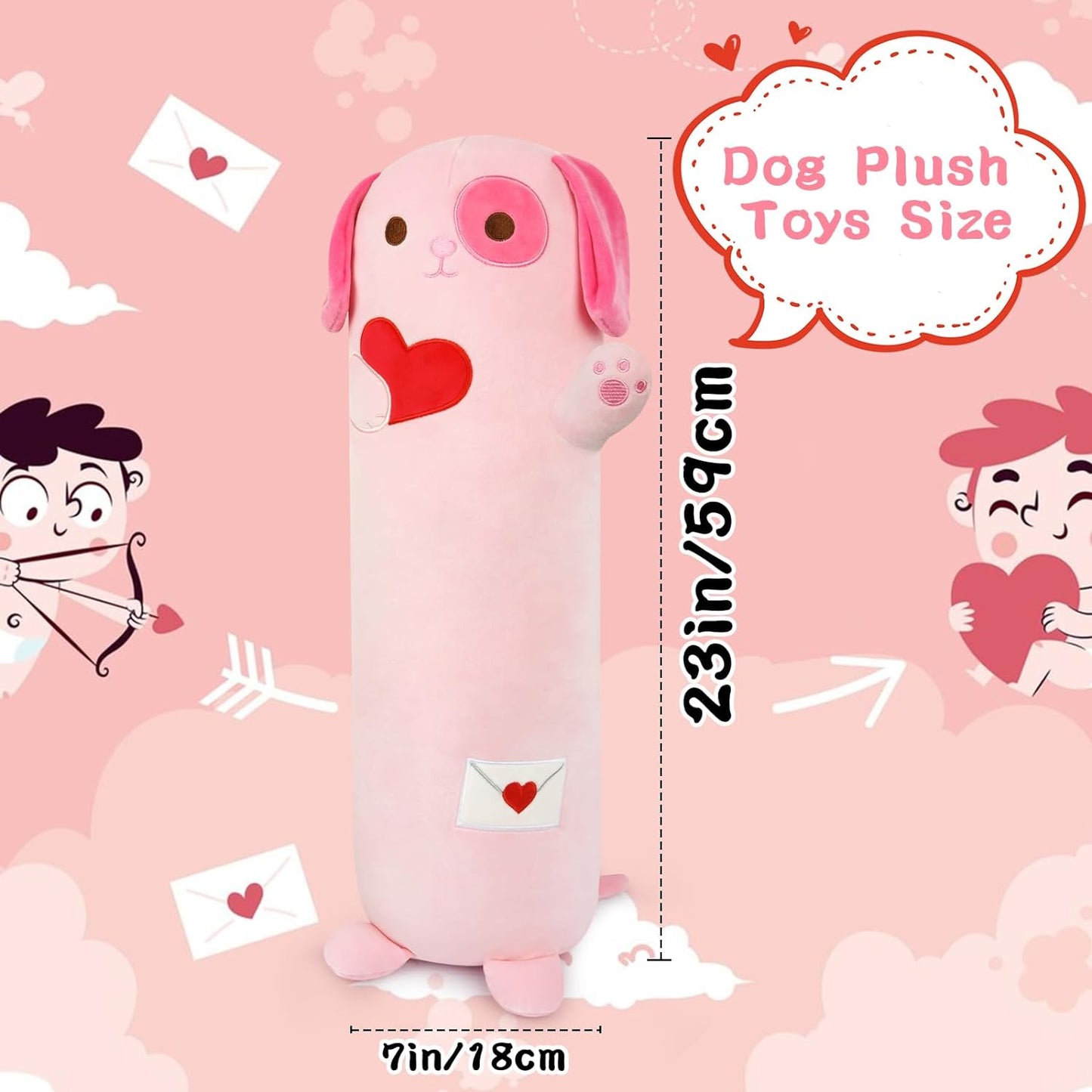 Long Dog Plush Body Pillow, 24" Valentine's Day Dog Stuffed Animal Throw Pillow, Kawaii Cartoon Long Dog Plush Toy, Soft Stuffed Dog Plush Doll Gift for Boys Girls Valentine's Day