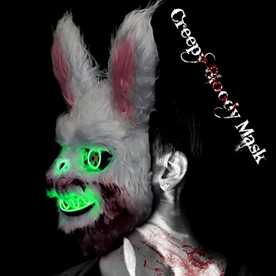 Halloween Scary Mask Rabbit Bunny Mask, Bloody Plush Animal Head Mask, Spooky Mask Halloween Cosplay Costume Props