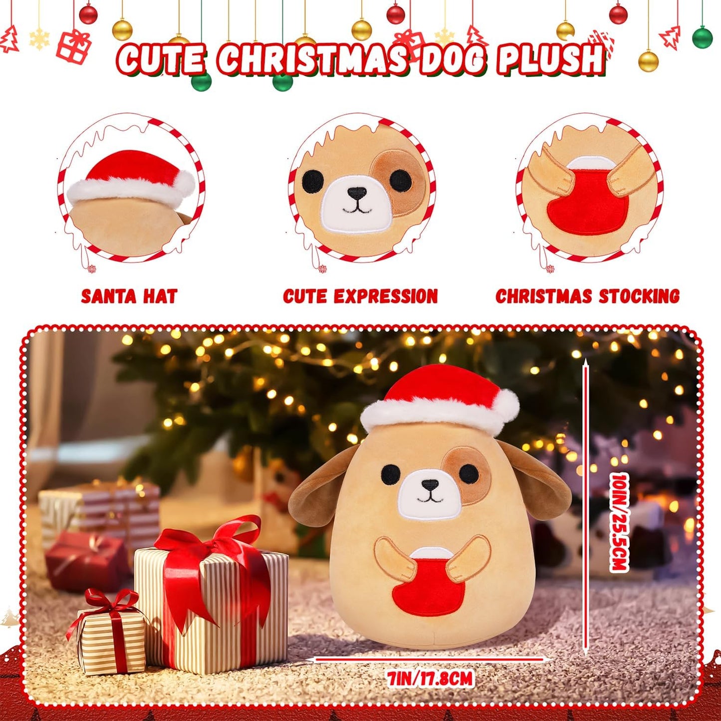 Dog Plush Pillow Dog Stuffed Animal Toy, Cute Christmas Plush Puppy Stuffed Animals Pillow, Soft Stuffed Doll Puppy Plushie for Kids Girls Boys Chirstmas Gift (Dog)