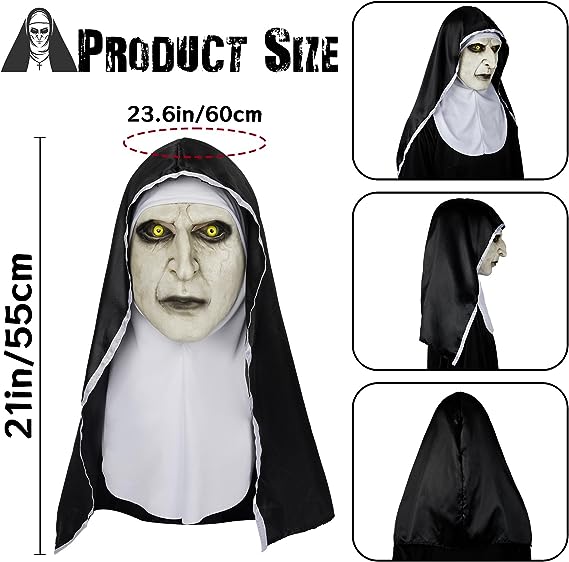 Scary Halloween Nun Mask for Adults - Scary Nun Mask - Cosplay Creepy Halloween Mask for Halloween Party Devil Cosplay Costum Props