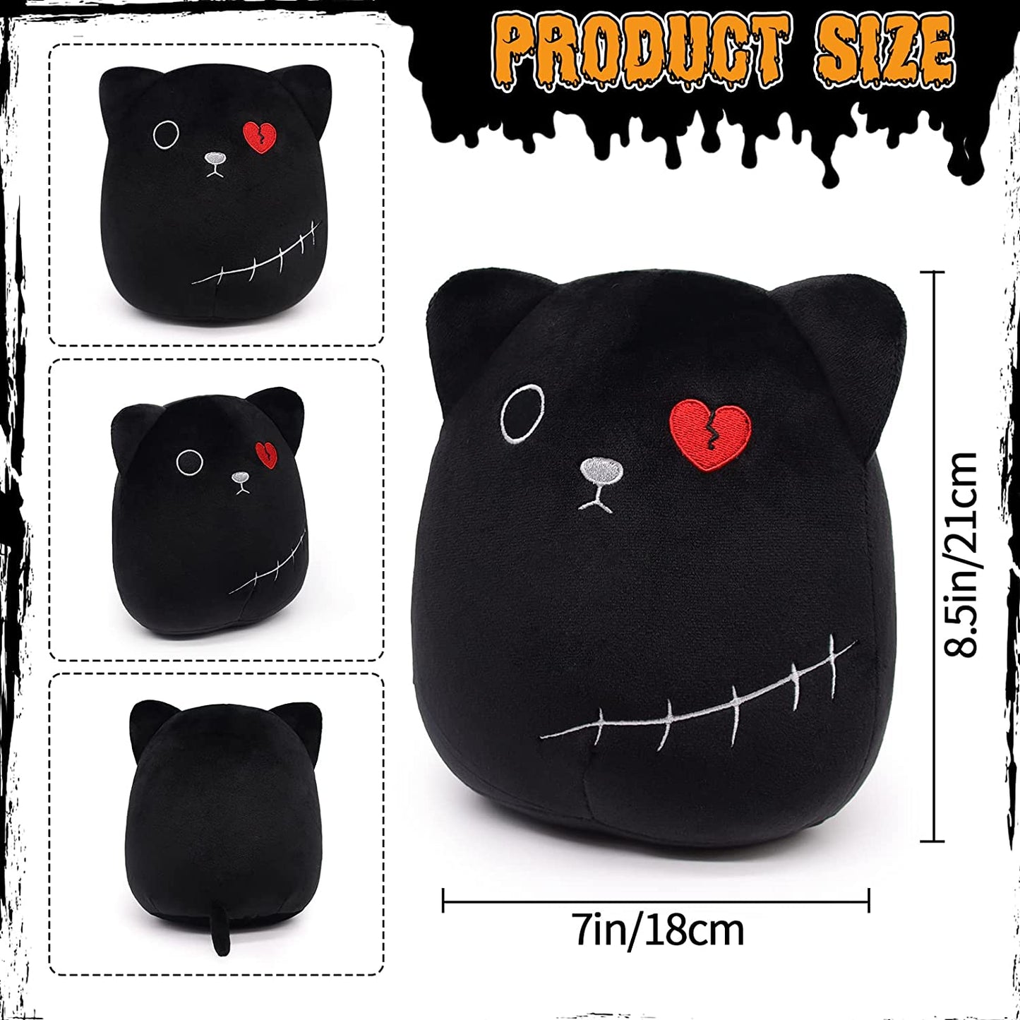 Black Cat Stuffed Animal Plush Doll, Cat Plush Pillow, Cute 3D Cat Shape Toys, Kawaii Cartoon Hugging Gift for Kids Baby Bedding Sleeping, Halloween Home Sofa Decor, Creative Plush Pillow