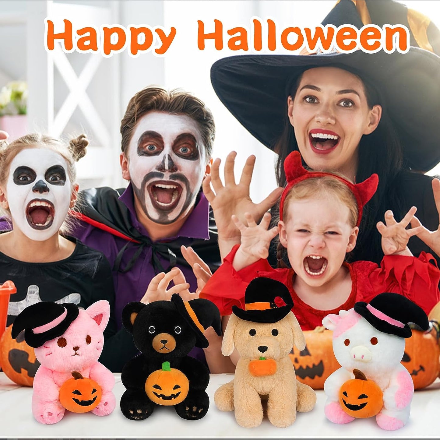 Dog Plush Dog Stuffed Animals for Kids, Cute Brown Stuffed Dog Plushies with Pumpkin Hat, Kawaii Stuffed Dog Toys Decorations