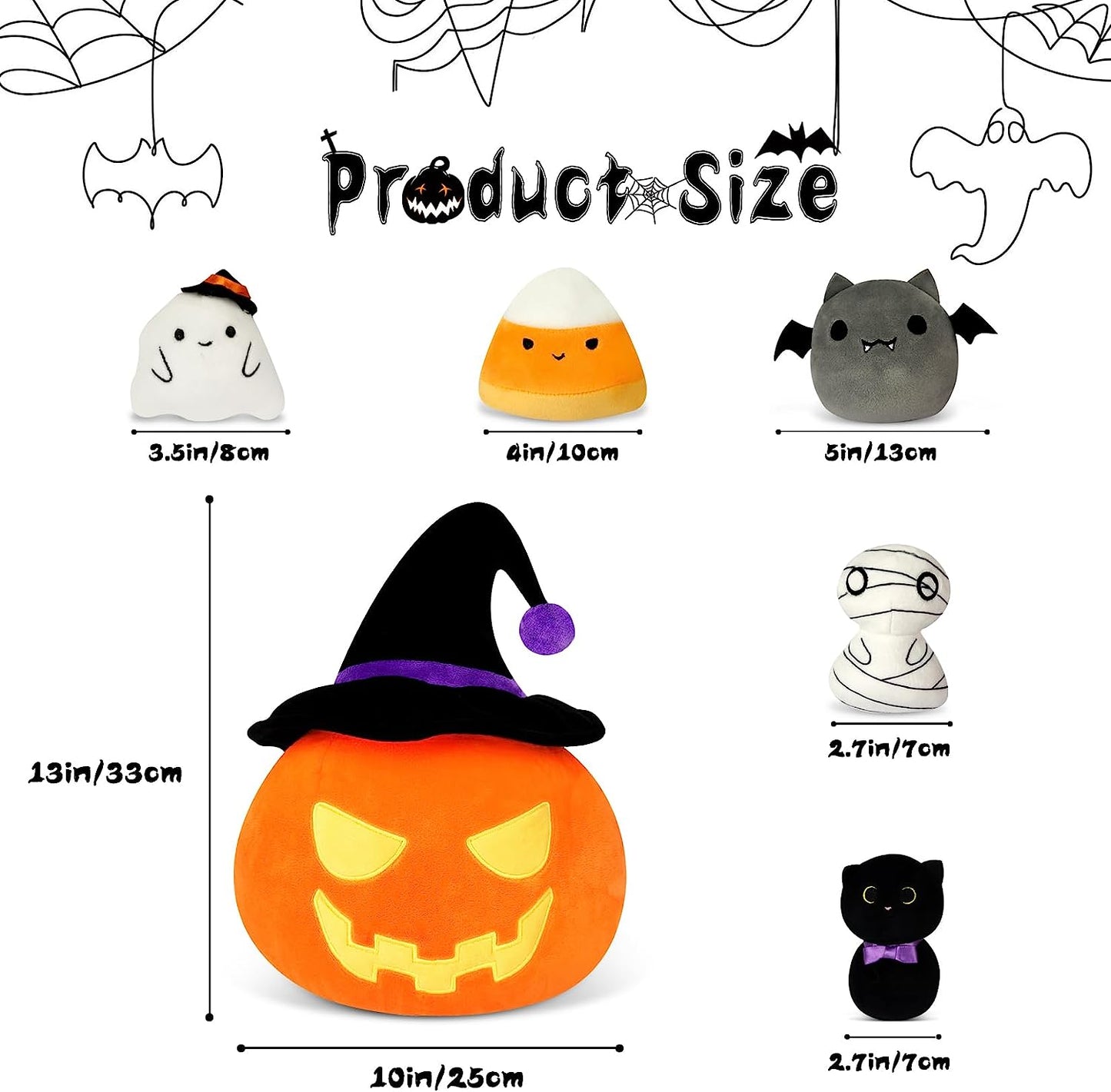 Juego de juguetes de peluche de calabaza de animales de peluche de Halloween, 6 piezas, juego de peluche de calabaza de Halloween, cesta de calabaza de felpa de Kawaii, regalo para bebés y niñas