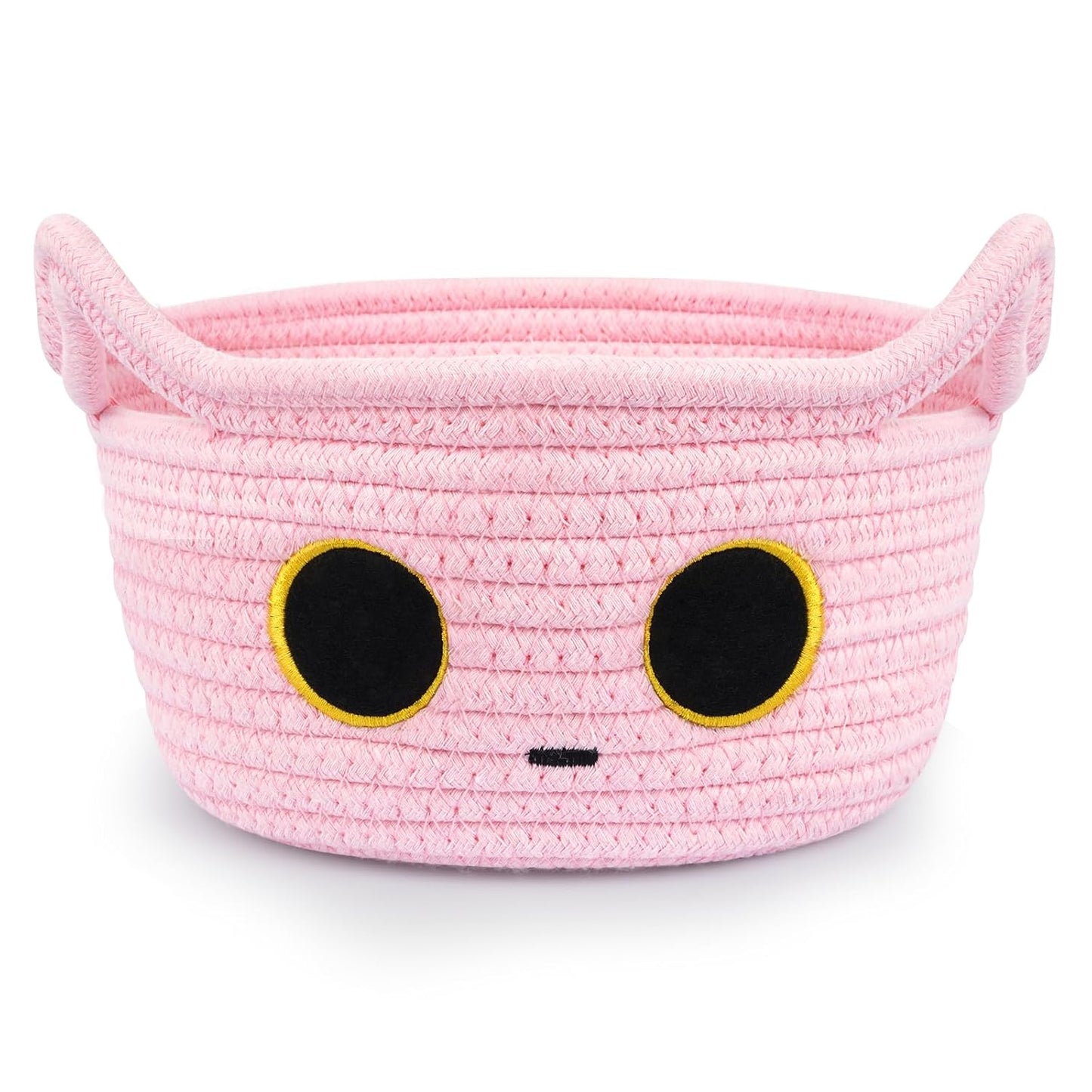 Small Storage Basket, Cute Blanket Basket for Nursery, Cat Basket Cotton Rope Woven Baskets for Kids Toys,Towels Organizating, Basket for Gift Kids Adult, Cat Dog Toys Bin