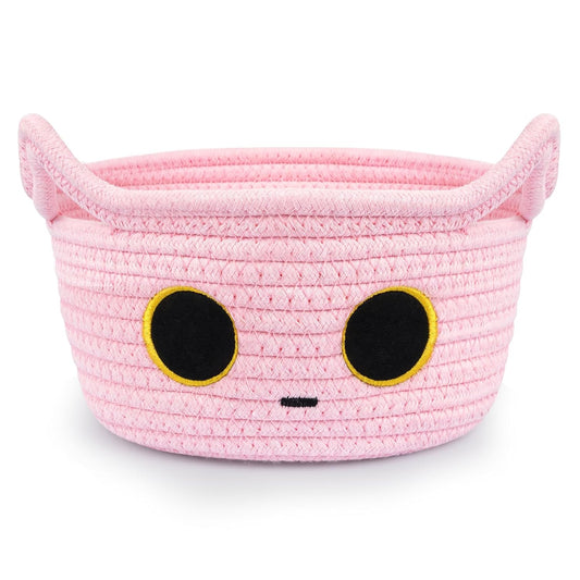 Small Storage Basket, Cute Blanket Basket for Nursery, Cat Basket Cotton Rope Woven Baskets for Kids Toys,Towels Organizating, Basket for Gift Kids Adult, Cat Dog Toys Bin