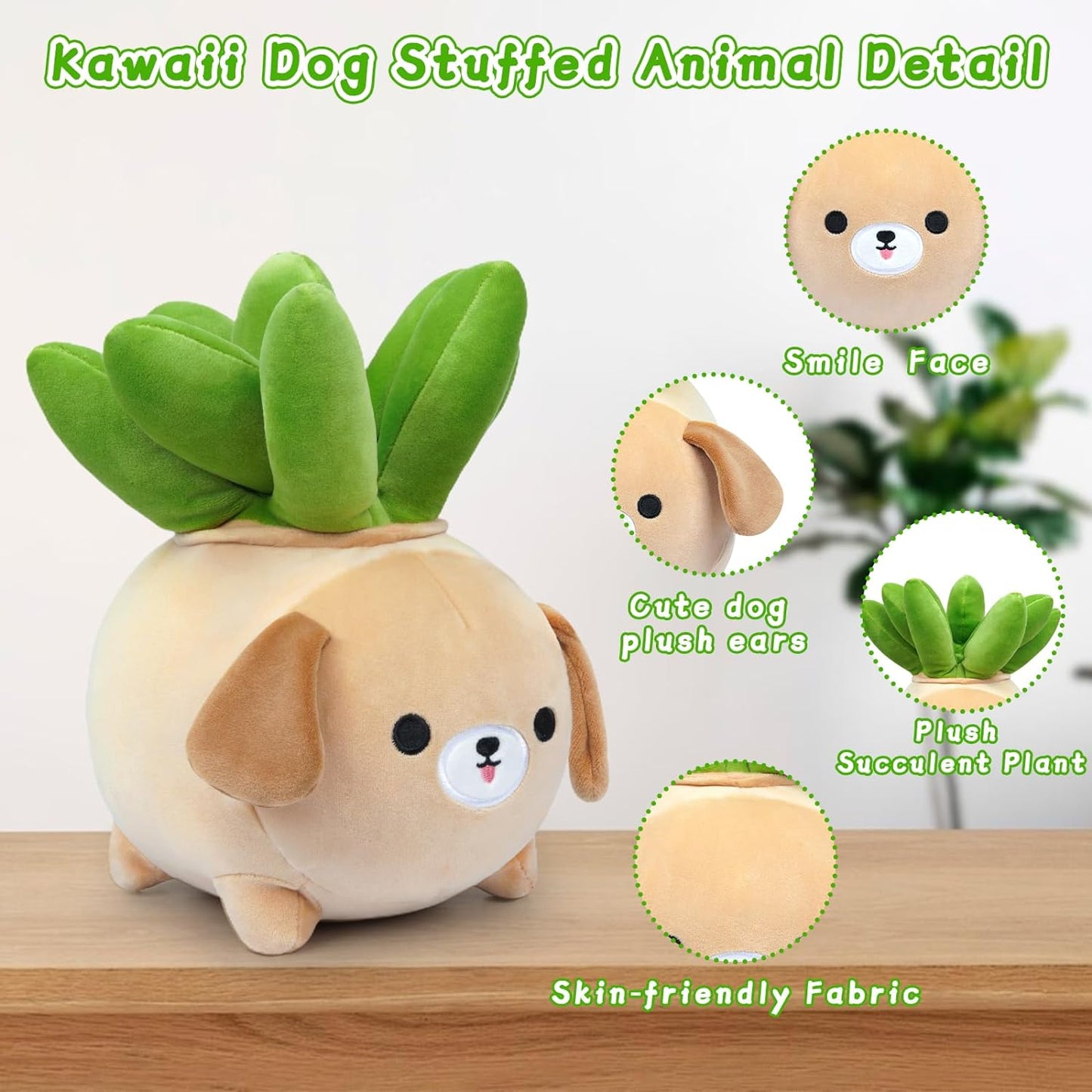 Dog Plush Pillow-10Inch Labrador Dog Stuffed Animal Toys, Soft Dog Plushie with Succulent Plant, Kawaii Stuffed Dog Plushies Doll for Kids,Girlfrend,Boyfriend