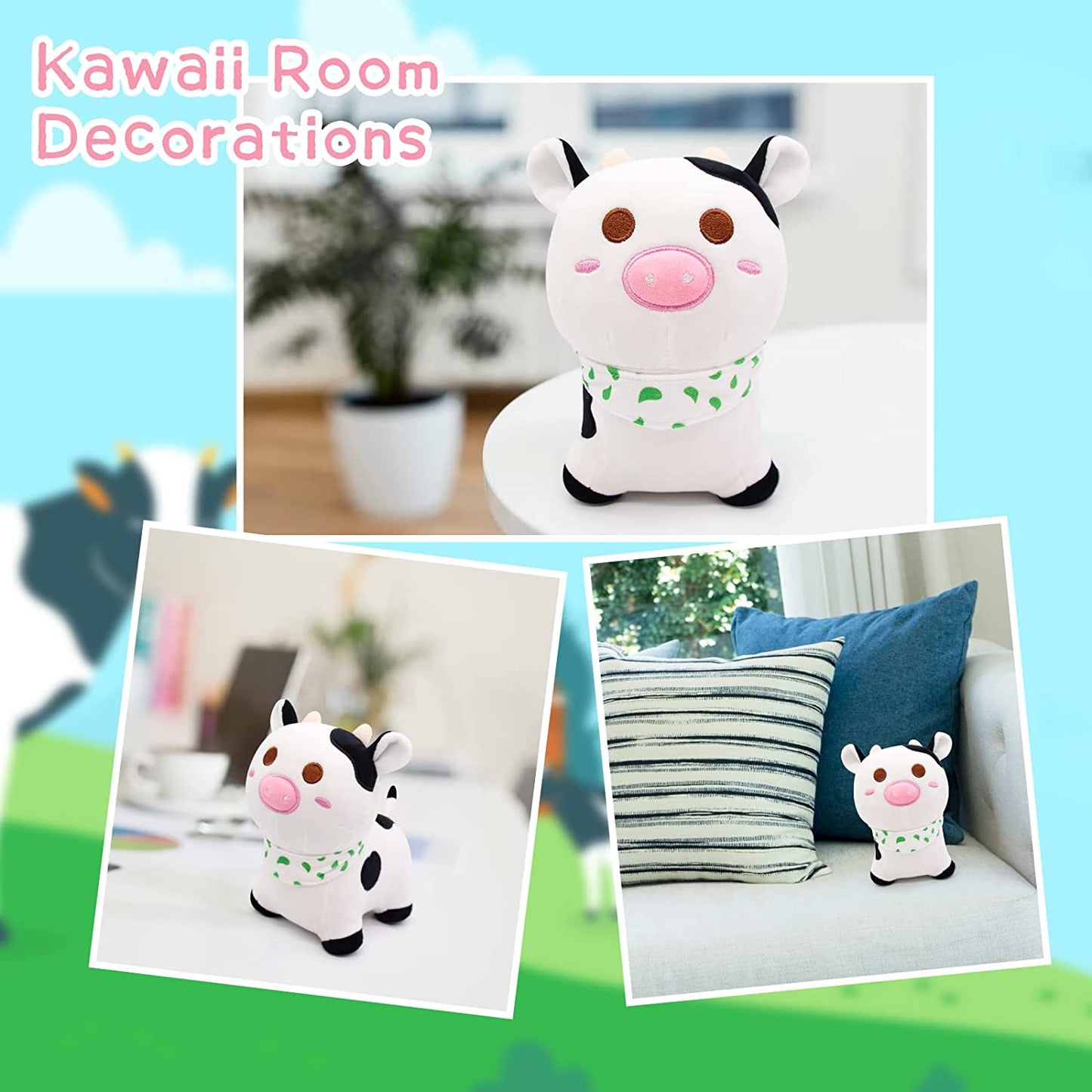 Cow Plush Toy, Cute Cow Stuffed Animals, Soft Cow Plushies Stuffed Doll, Black White Cow Plush for Boys and Girls Home Decor Gifts