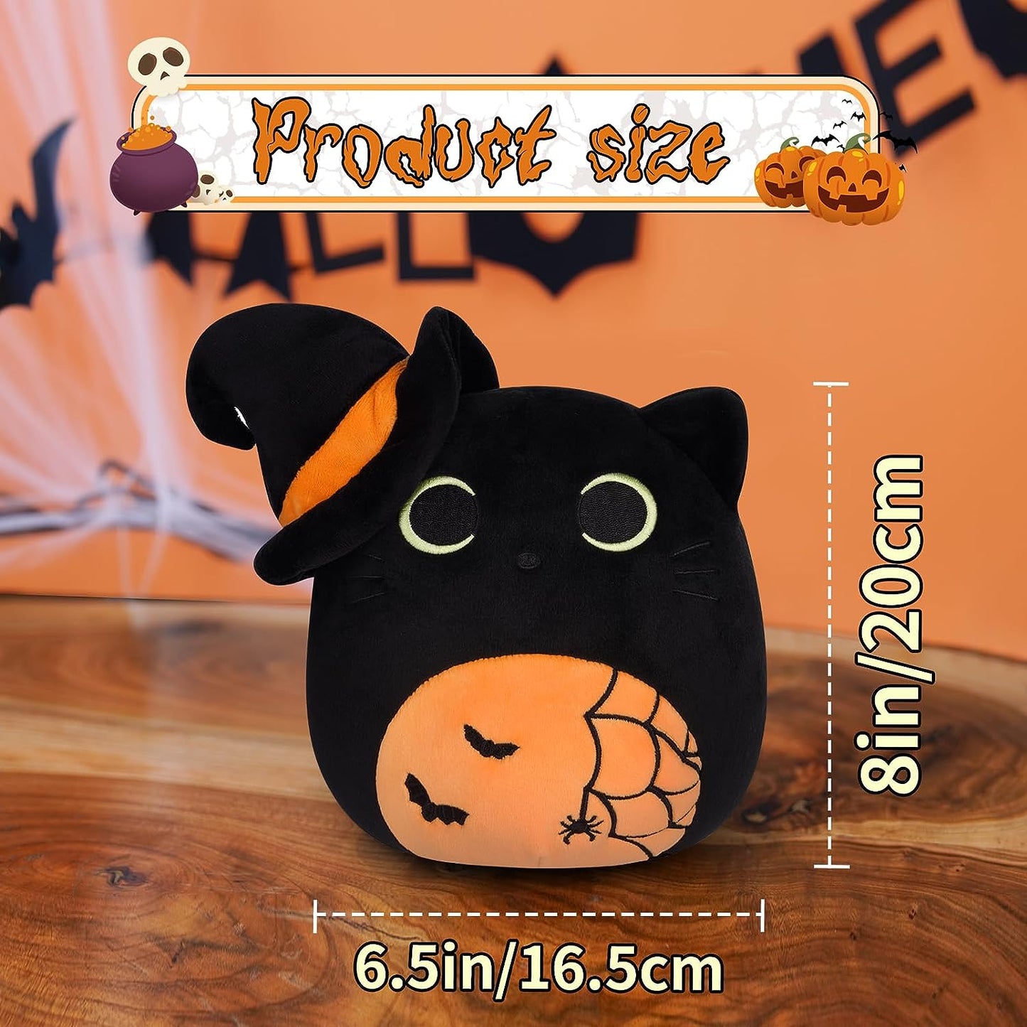 Almohada de felpa para gatos de Halloween, gato negro de Halloween, peluche de gato de peluche, juguetes de muñeca de Halloween para niños, regalo para cumpleaños de Halloween