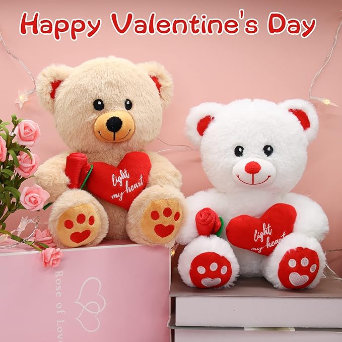 Teddy Bear Stuffed Animals for Girlfriend, 9“ Red Heart Brown Teddy Bear Plush with Rose Toy, Cute Valentines Day Stuffed Animals Bear Gifts for Kids Boyfriend Wife Women…