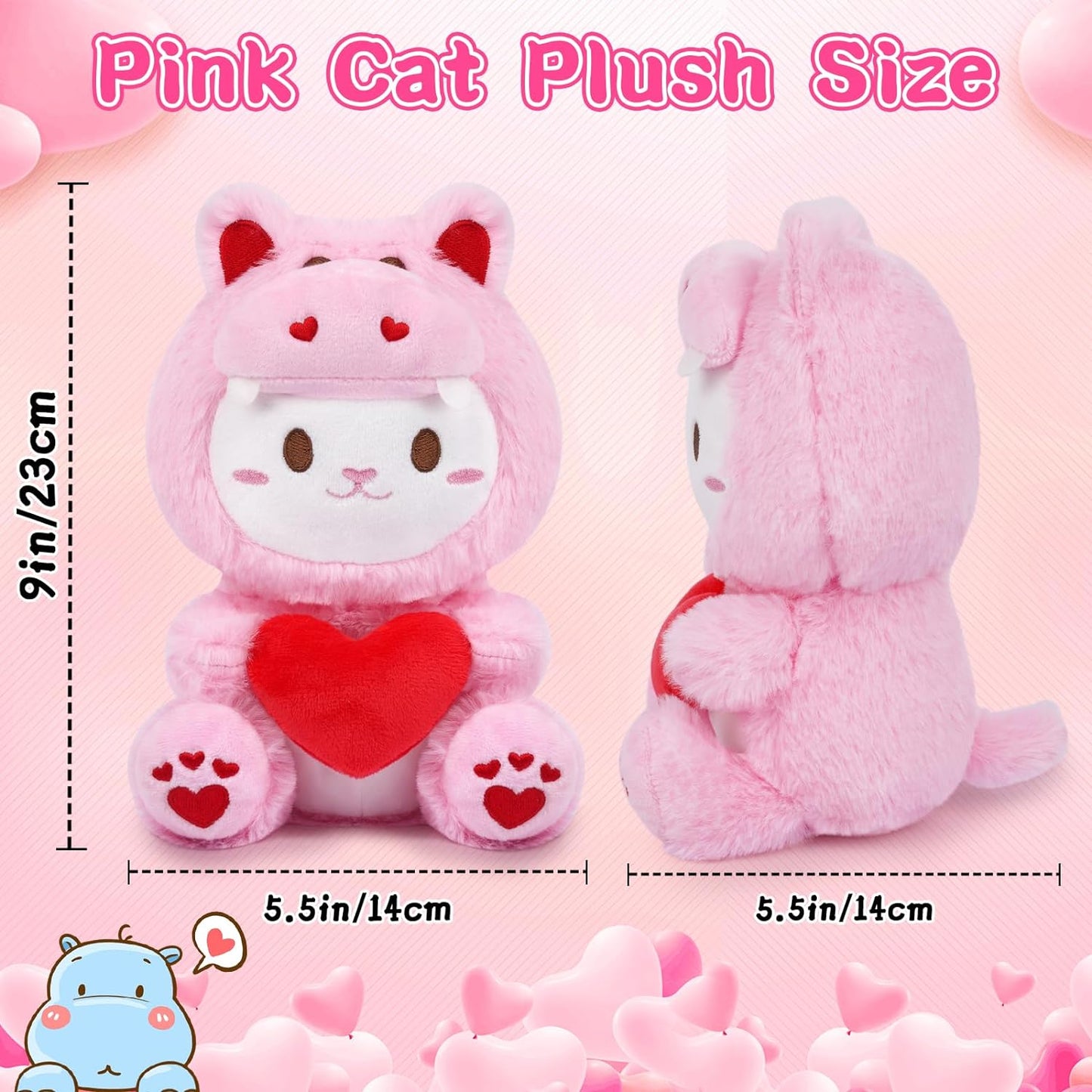 Peluche de peluche para el día de San Valentín, peluche de gato hipopótamo Kawaii, lindo juguete de peluche para el día de San Valentín, muñeco de peluche suave para el día de San Valentín, regalo para niños y novias para Navidad
