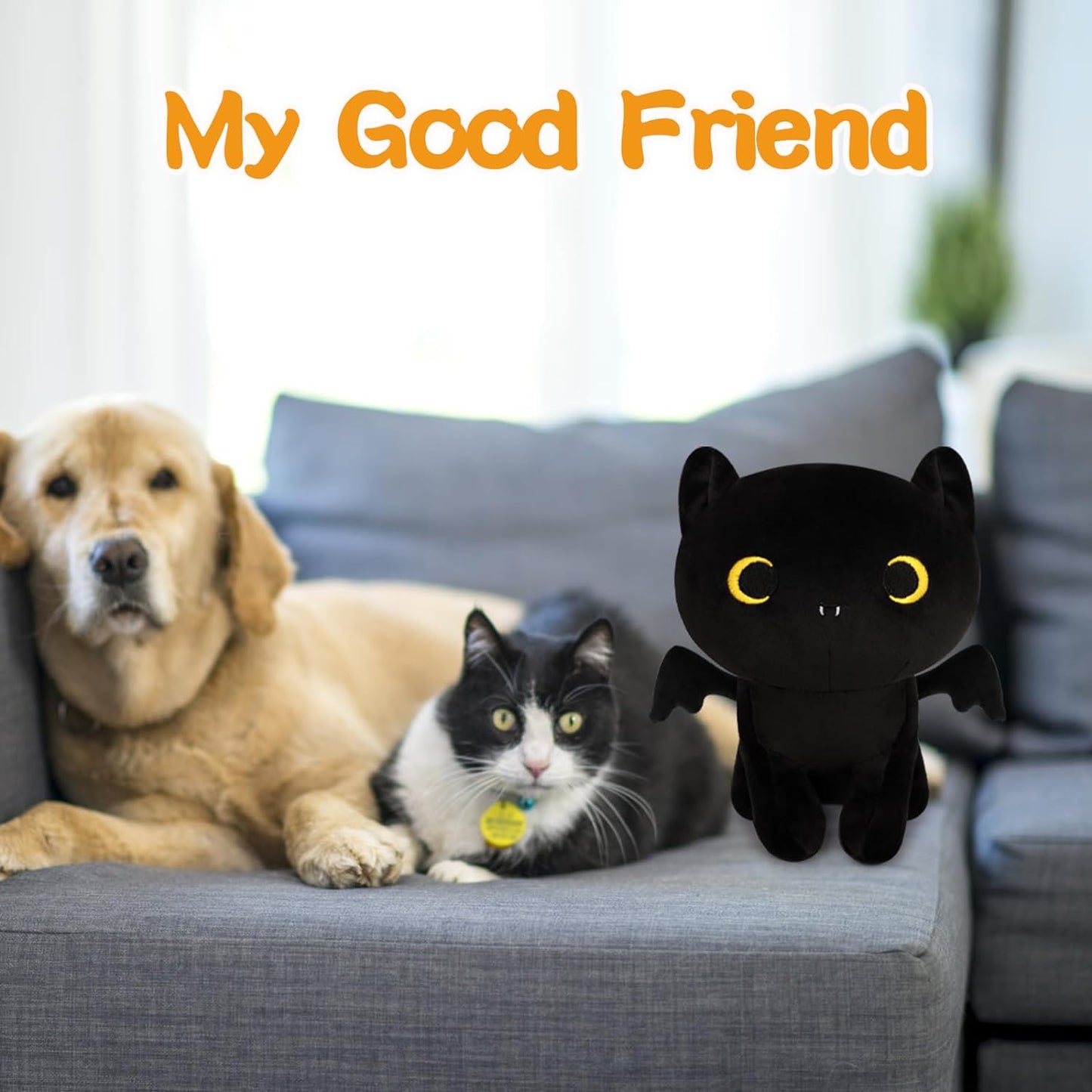 Black Cat Plush Toy with Bat Wings, Cute Black Bat Plush Cat Stuffed Animals Bat Cat Plushies, Creative Kawaii Stuffed Cat Plush Doll Toys Decorations