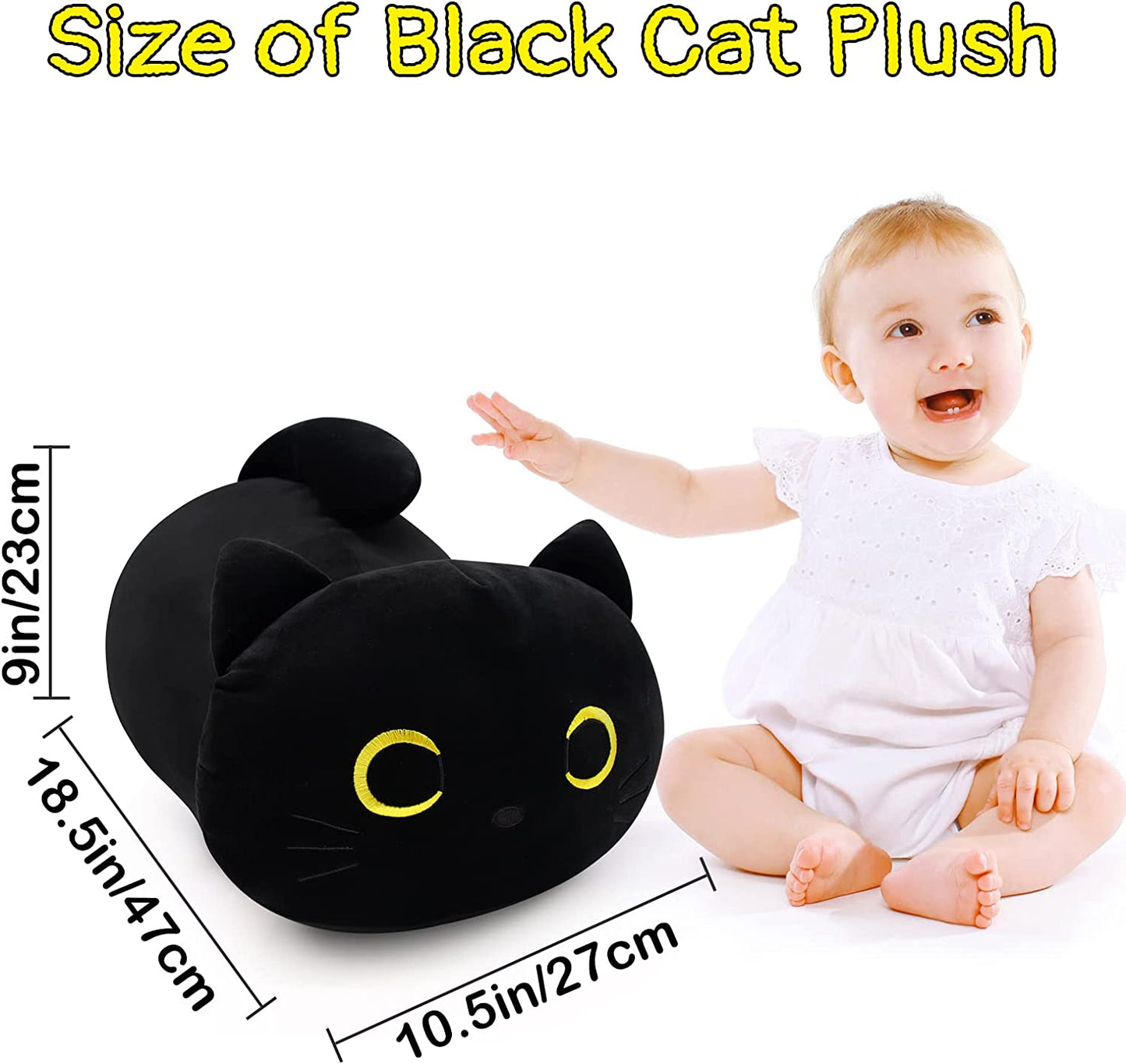 Black Cat Plush, Weighted Black Cat Stuffed Animal Toy, 18.5" Black Cat Plush Pillow Doll, 2.4 Pounds Soft Black Cat Plushies, Plush Cat Doll Toy for Boys Girls Kids