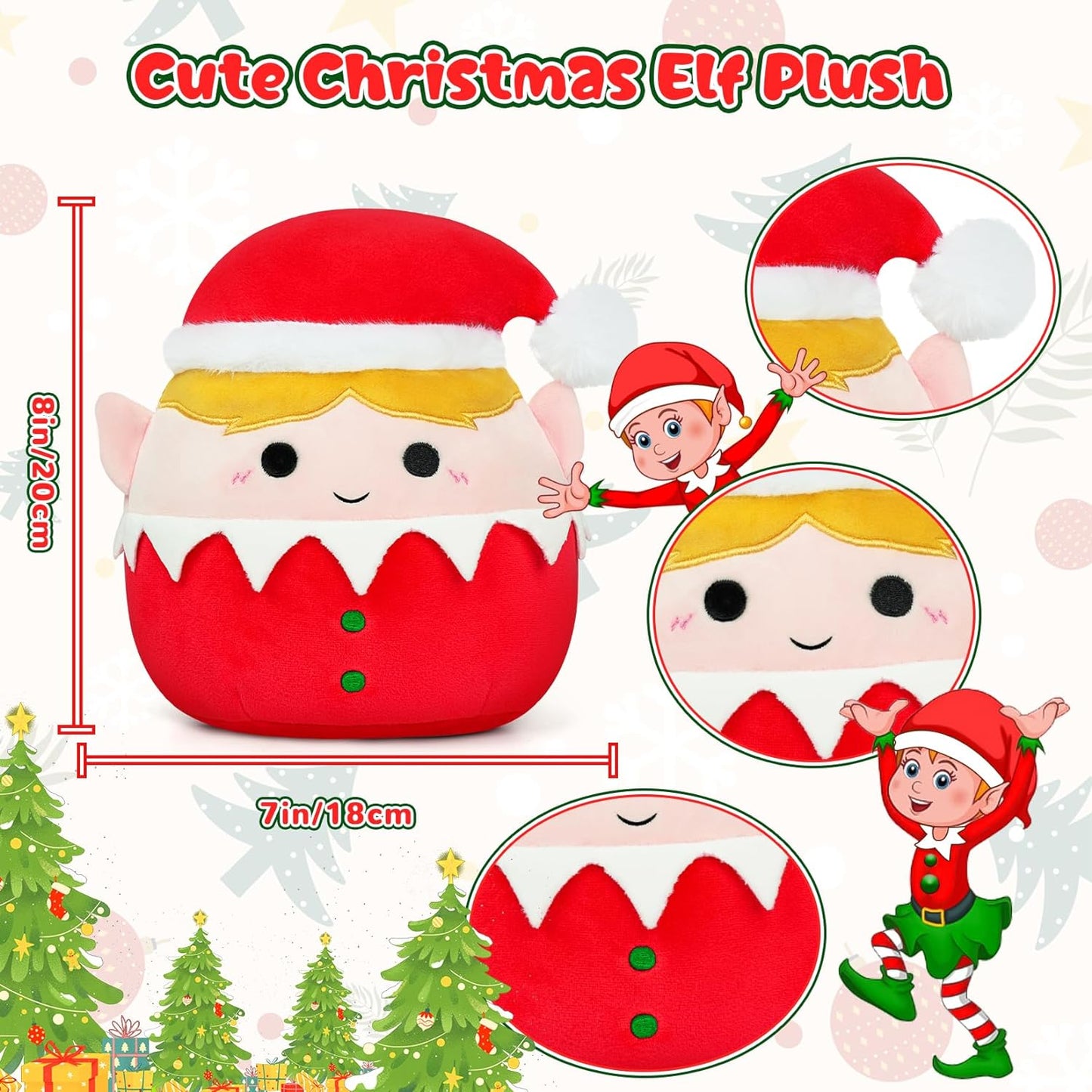 uguete de peluche de elfo de Navidad, linda almohada de peluche de elfo, muñeca de peluche de Navidad para niños y niñas (elfo)