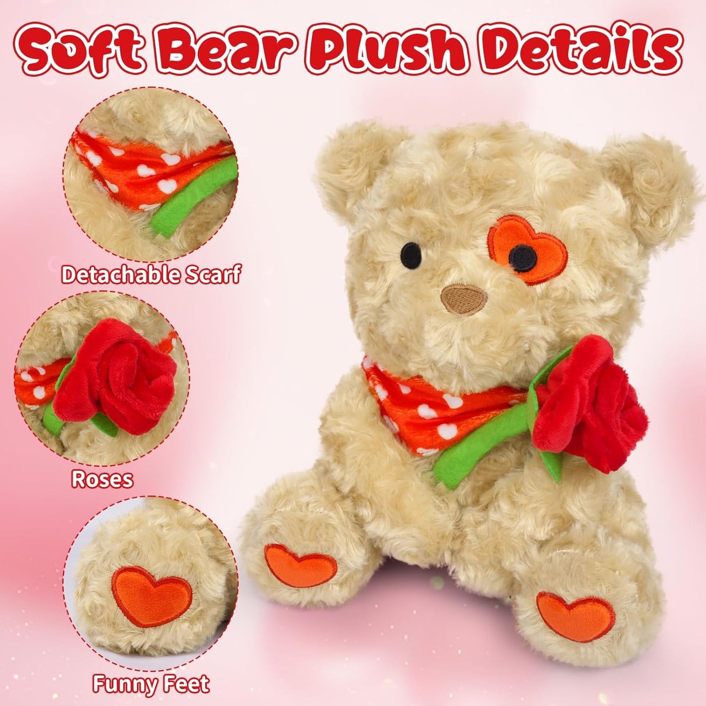 Teddy Bear Stuffed Animal Plush Pillow, Valentine's Day Plush Bear Toys, Valentine Teddy Plush Doll, Valentine's Day Gift for Girlfriends