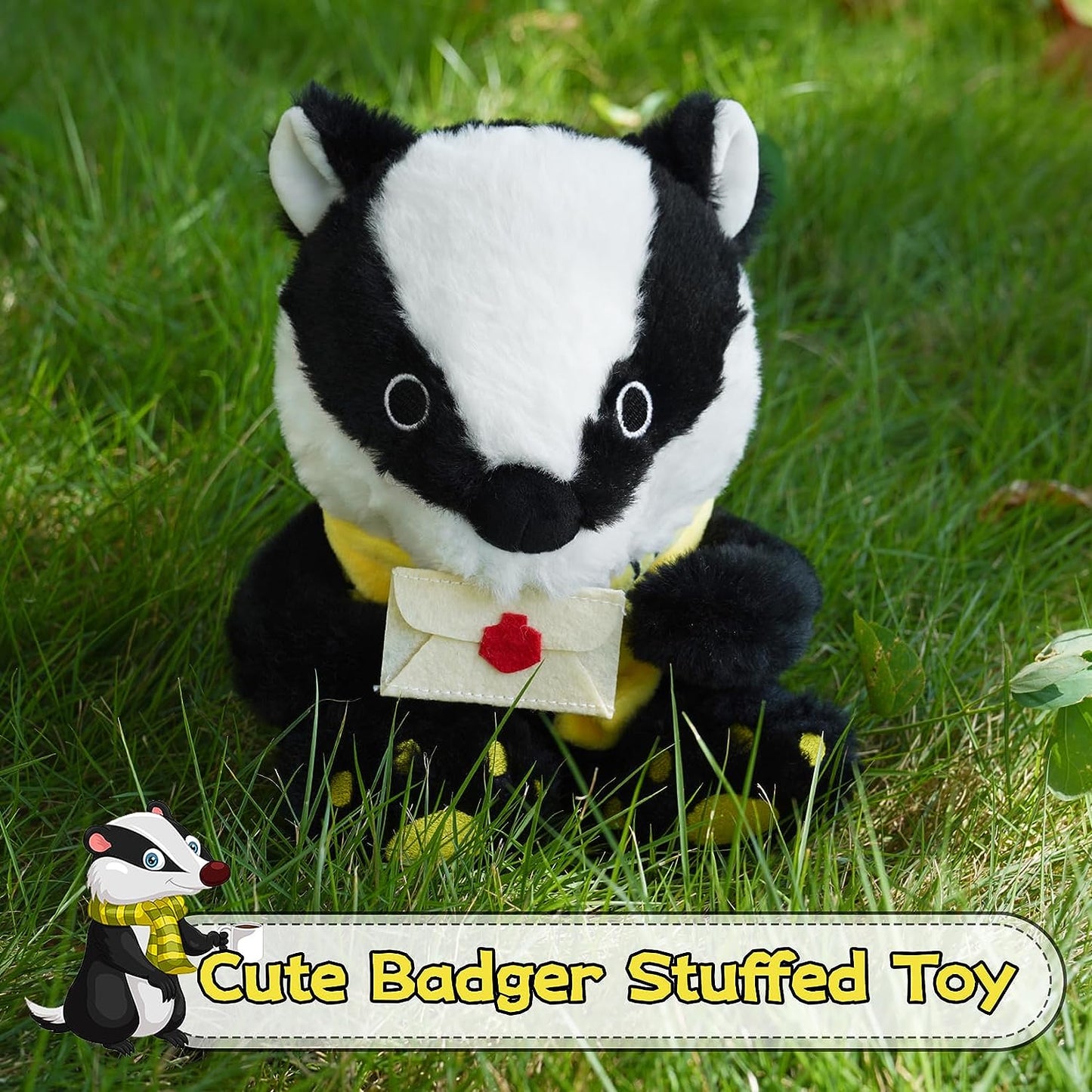Badger Plush Toy - Cute Black Badger Stuffed Animals with Envelope, Cute Stuffed Animal Badger Plushie Badger Plush Gifts for Kids School Open House Gifts Decorations