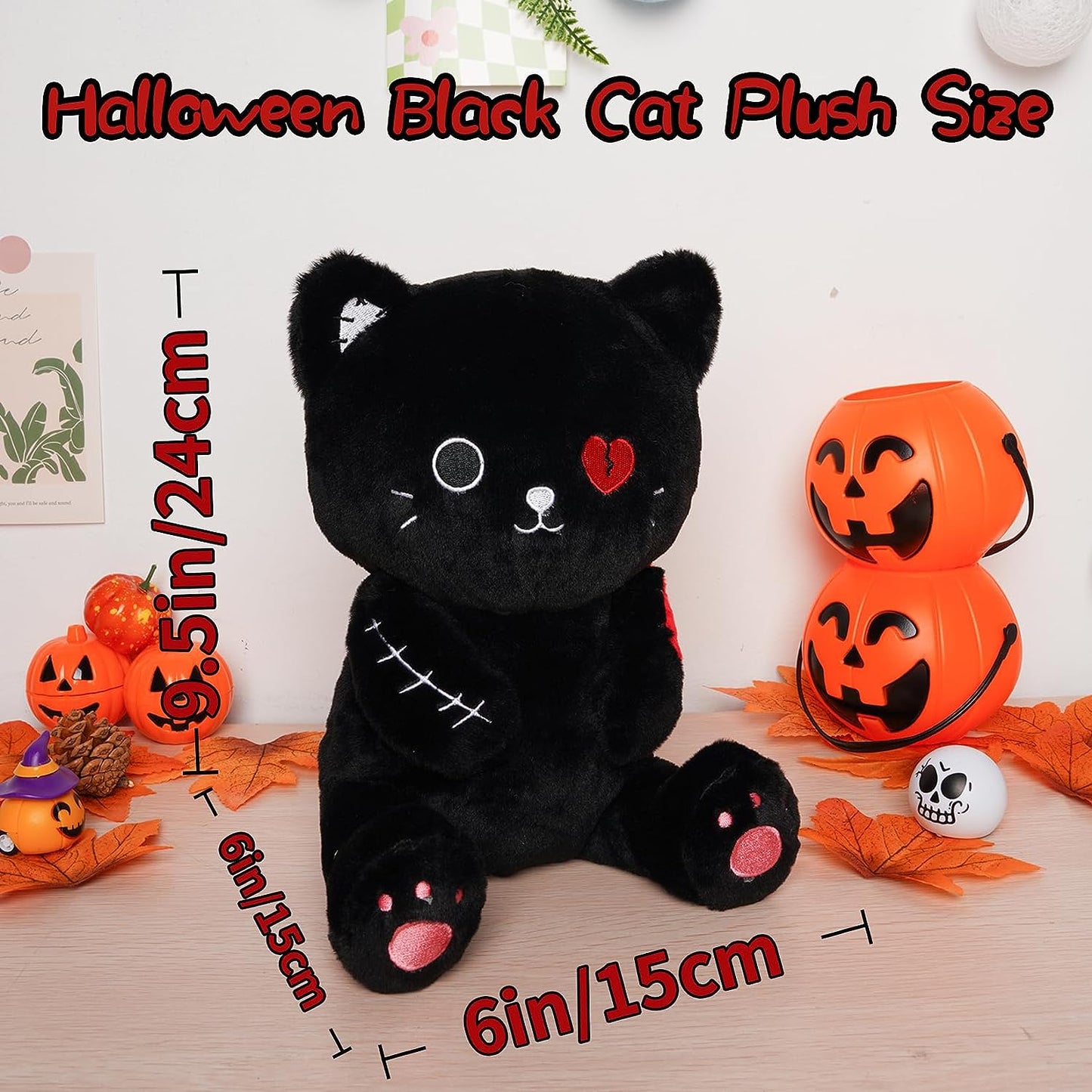 Black Cat Plush, Kawaii Black Cat Plushies,Cute Black Cat Stuffed Animals,Halloween Black Cat Plushie Doll,Super Soft Black Stuffed Cat Plush Doll Toys for Boys Girls