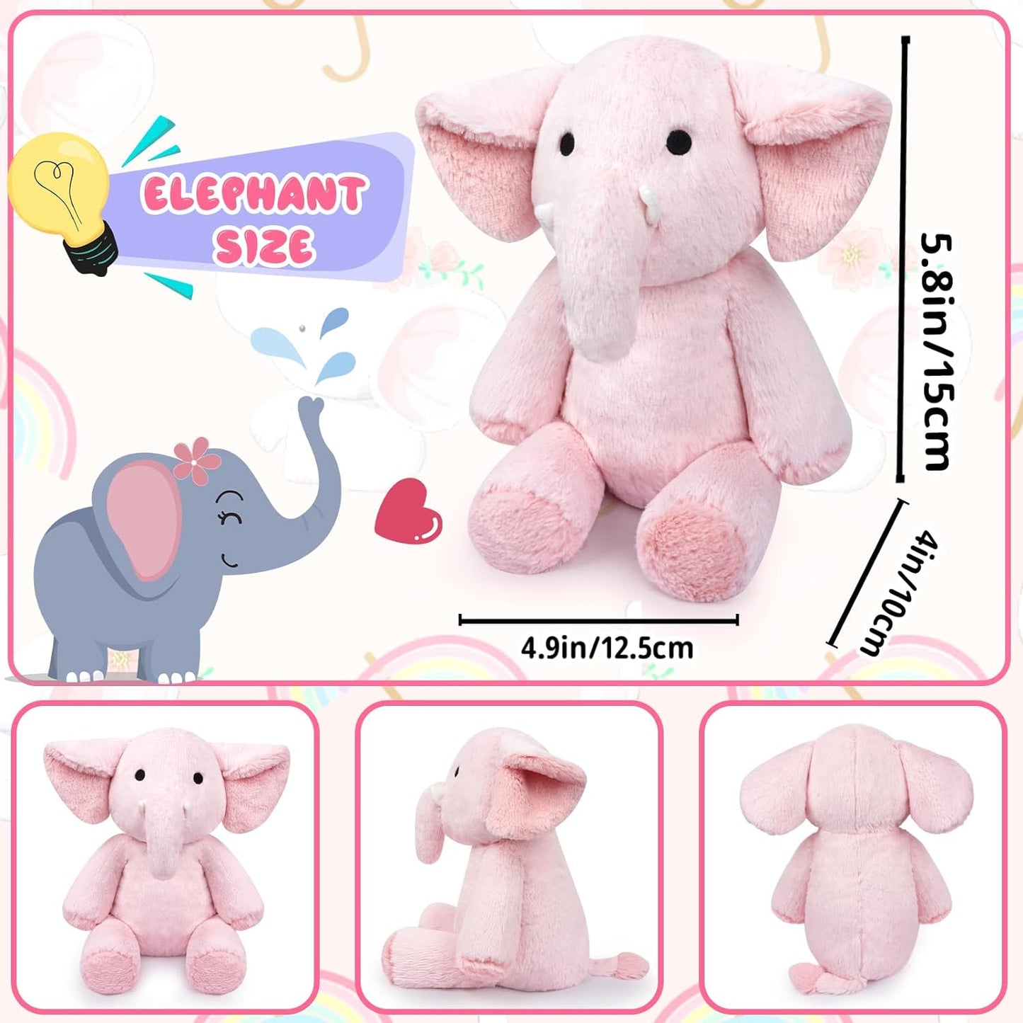 Leokawin Weighted Stuffed Animals, 1.3lbs Weighted Pink Elephant Plush Toy, Kawaii Weighted Plush Elephant Stuffed Animals, Soft Stuffed Elephant Throw Pillow Gift for Kids & Adults