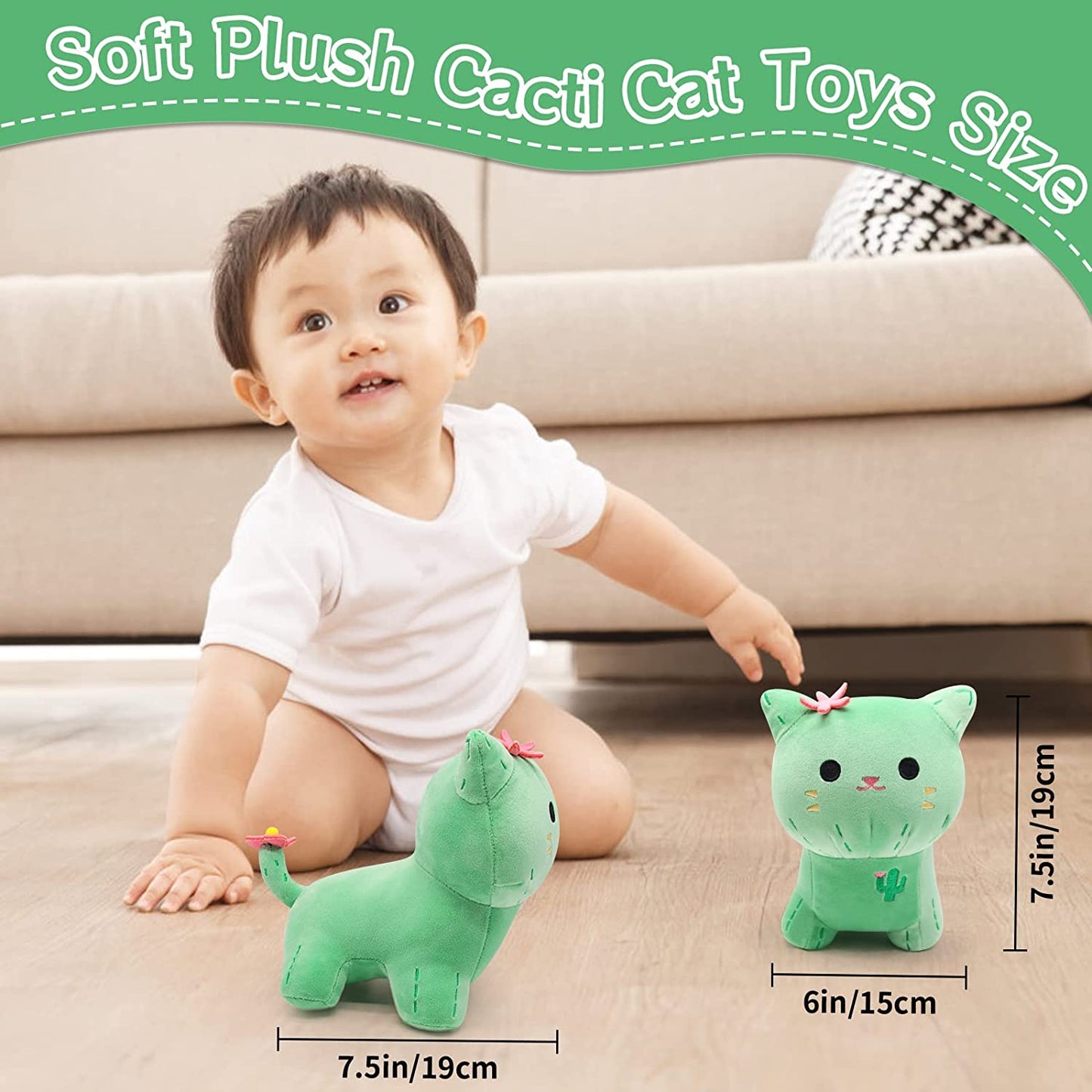 Cat Stuffed Animal Cat Plush Pillow, Cute Cat Plush Pillow Doll, Kawaii Cacti Flower Cat Plushies, Green Cat Plush Toys Home Decor, Soft Plush Cat Toys Gifts for Kids Boys Girls