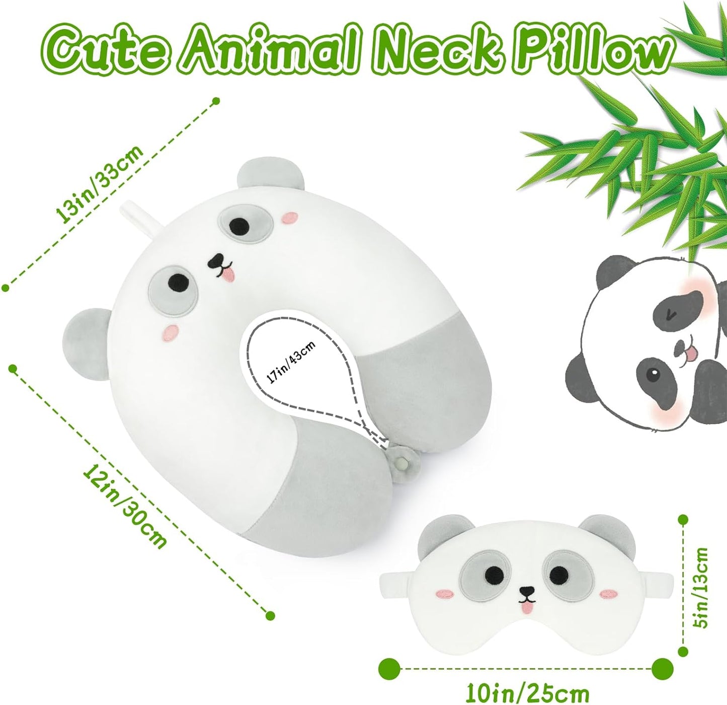 Cartoon Travel Pillow for Kids Adults, Cute Neck Pillows for Travel, U Shaped Pillow with Eye Mask, Soft Plane Pillow Neck Support Pillow for Long Cars, Flight, Road Trip Essential