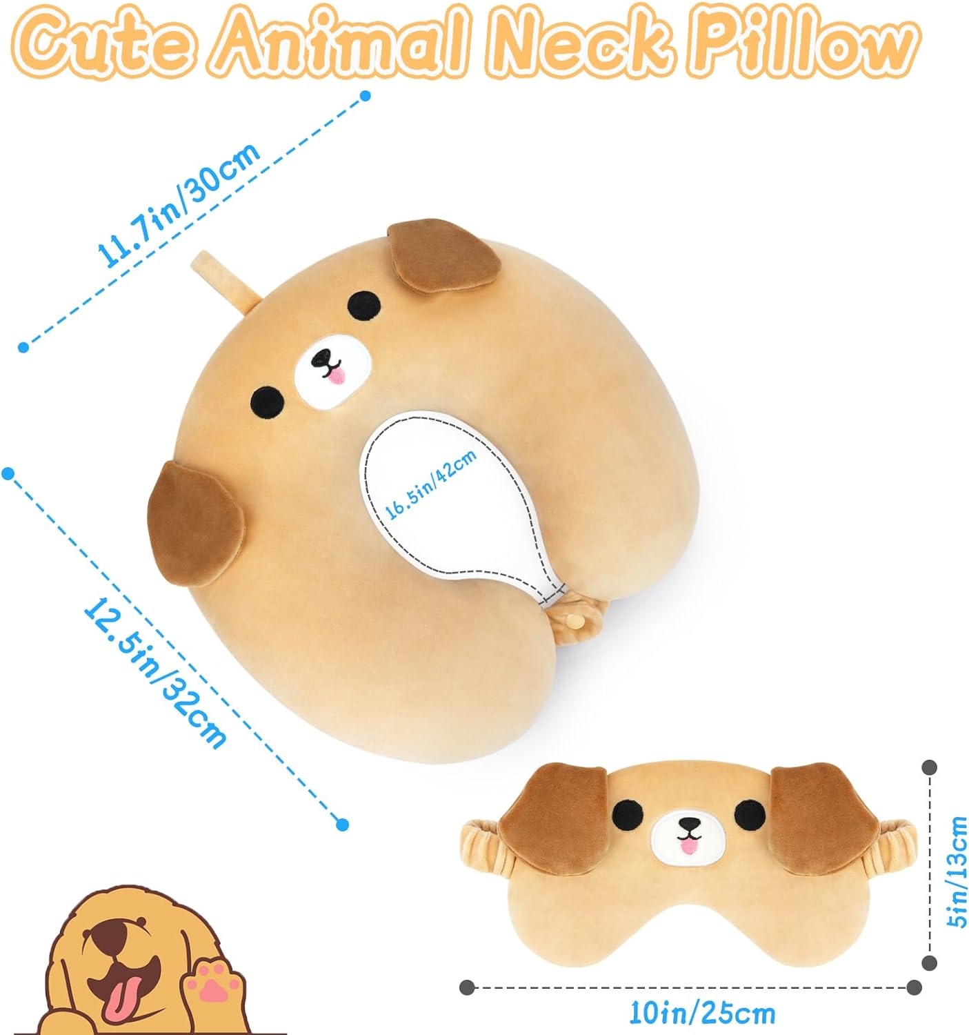 Labrador Travel Pillow for Kids Adults, Soft Cartoon Neck Pillows for Sleeping Travel Car Airplane Pillow, Cute U Shaped Pillow Head Rest Neck Support Pillow Road Trip Essential