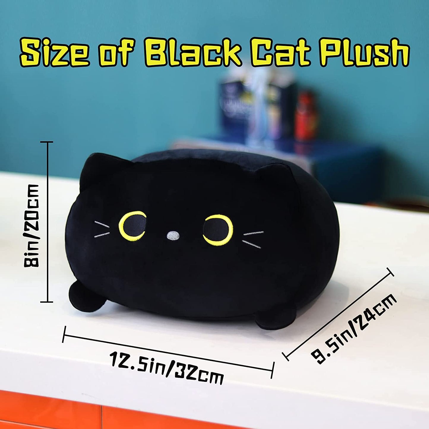Black Cat Stuffed Animal Plush, 3D Black Cat Plush Black Cat Pillow, Cute Cat Plush Doll Black Cat Pillow Plush Toys Cat Shape Design Sofa Pillow Cushion Decoration Doll