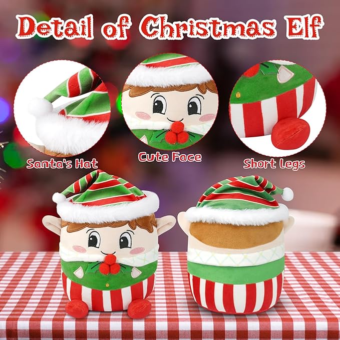 Christmas Plush Pillow, 8 Inch Soft Christmas Elf Plush Stuffed Animal Toy, Cuddly Christmas Stuffed Plush Christmas Birthday Party Favor Gift for Boys Girls Office Home Decoration