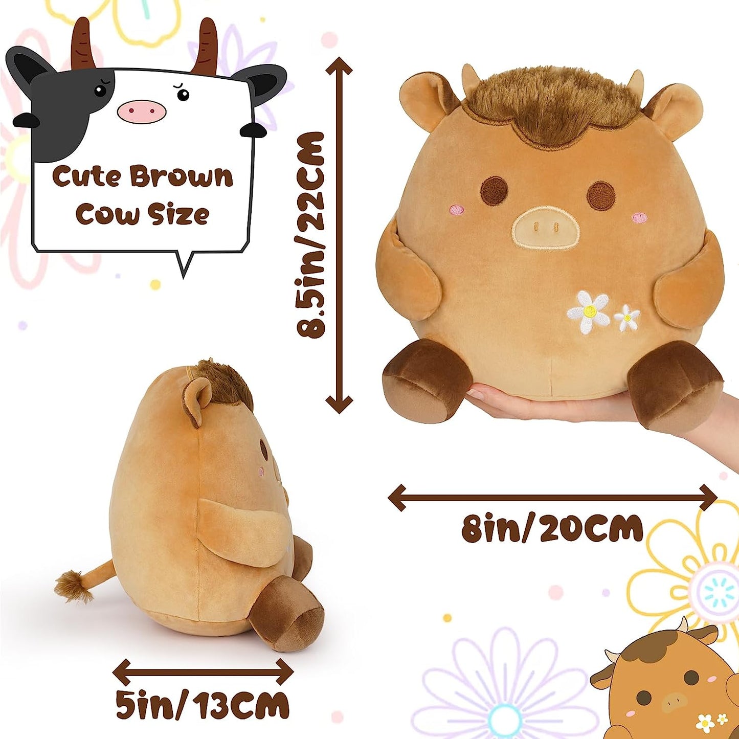 Juguete de peluche de vaca de las tierras altas, lindo juguete de peluche de vaca de las tierras altas de Kawaii, juguete de granja de vaca de las tierras altas de color café de felpa suave, regalo para niños y niñas (café)