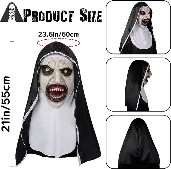 Scary Halloween Nun Mask for Adults - Scary Nun Mask - Cosplay Creepy Halloween Mask for Halloween Party Devil Cosplay Costum Props