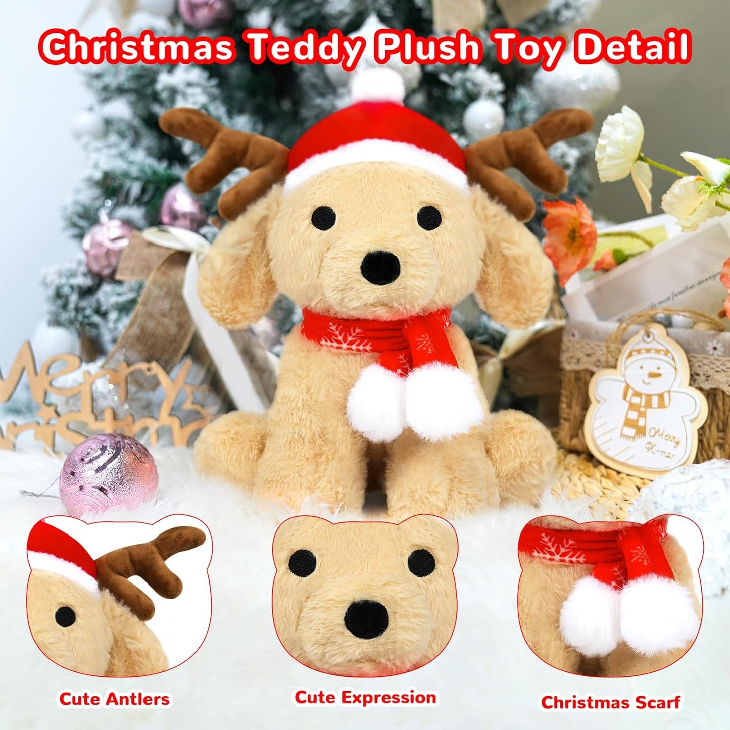 Christmas Elk Plush Elk Stuffed Animal Toy, Soft Christmas Plushie Pillow, Cute Stuffed Elk Doll Toy for Kids Boys Girls Kawaii Christmas Decoration (Elk-Teddy)