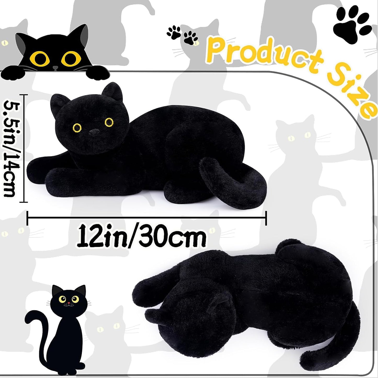 Black cat Stuffed Animal - Cute Black cat Plush Doll - Kawaii Plush cat Stuffed Pillow