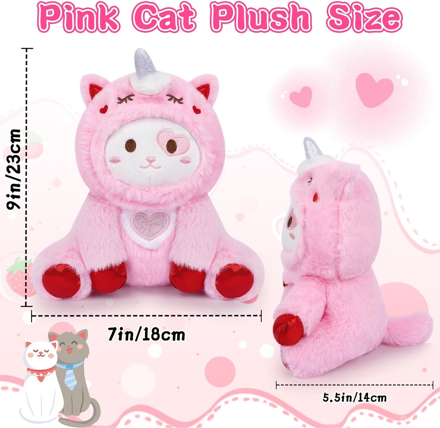Peluche de peluche de gato de San Valentín, lindo juguete de peluche de unicornio para el día de San Valentín, almohada de peluche de gato rosa, regalo de San Valentín para novias y niños