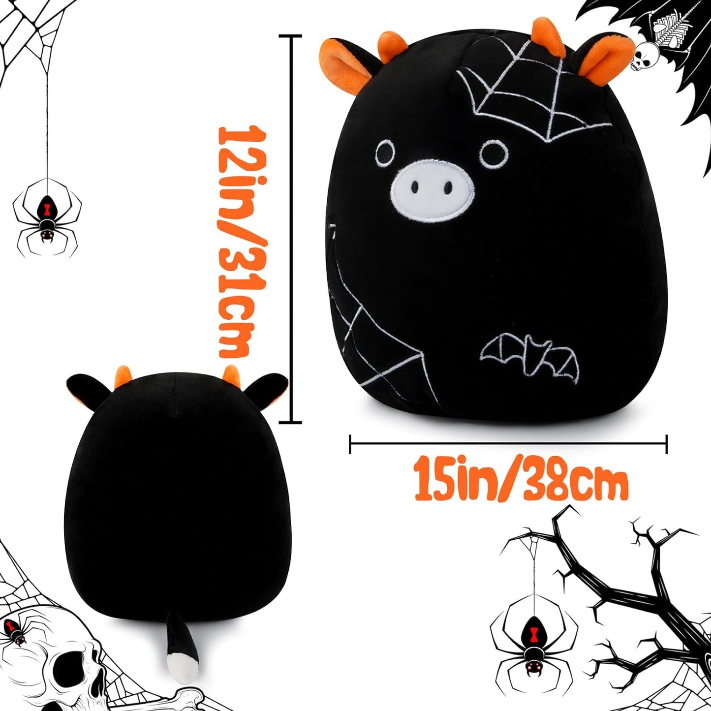 Cow Plush Pillow,8in Halloween Cow Stuffed Animal, Kawaii Cow Plush Doll, Halloween Cow Plush Doll Toys, Halloween Cow Plushies,Gift for Halloween Birthday Christmas