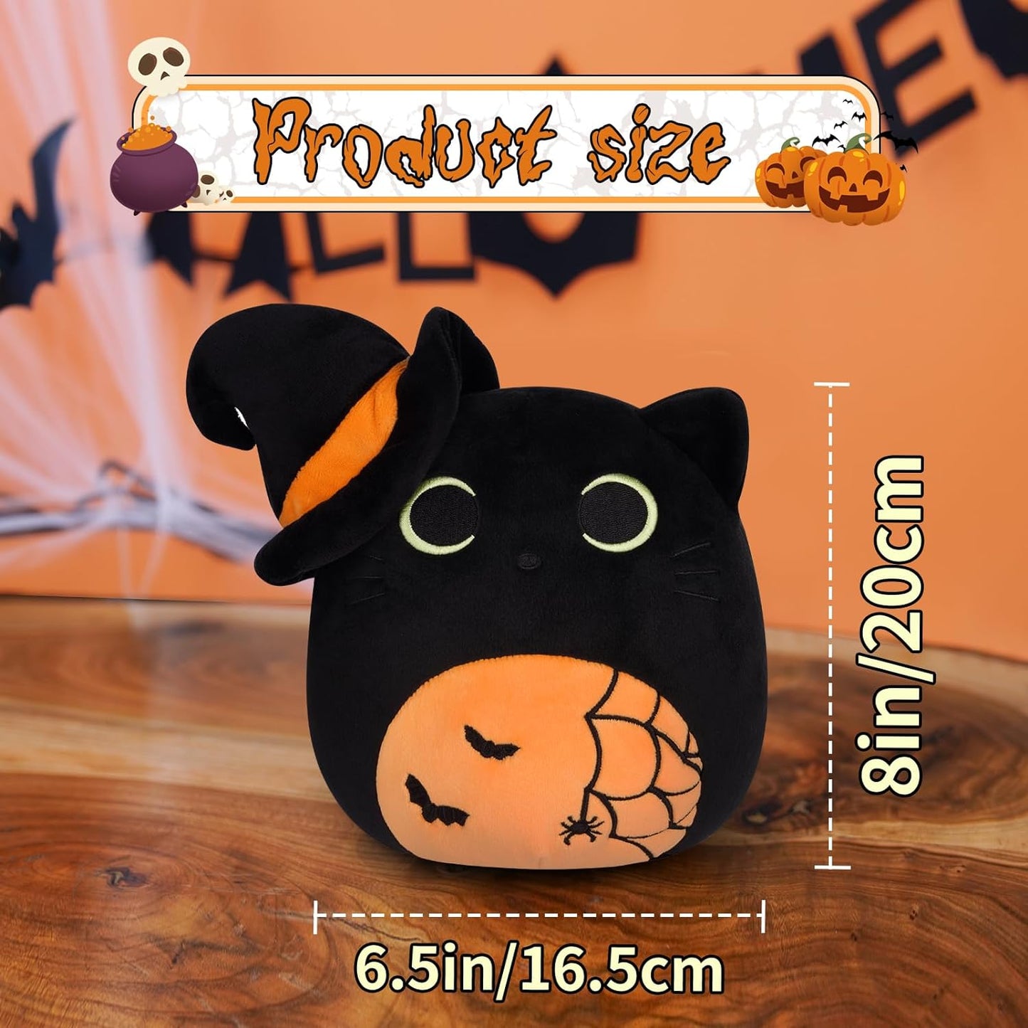 Halloween Cat Plush, Halloween Black Cat Plush Pillow, Halloween Stuffed Animal Cat Plushies, Halloween Plush Cat Doll Toys for Kids, Gift for Halloween Birthday