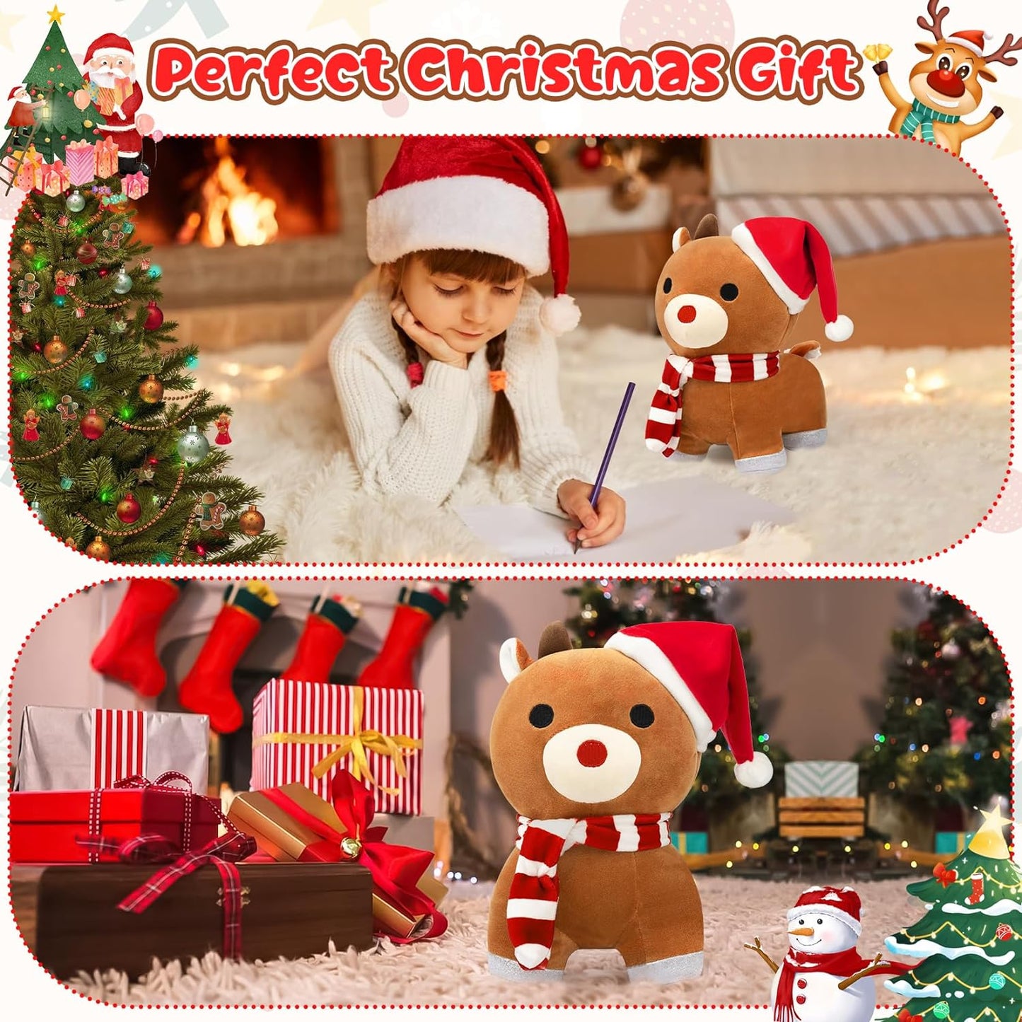 Reindeer Plush, 9-Inch Christmas Plush Christmas Reindeer Stuffed Animal Soft Stuffed Reindeer Plush Toy for Reindeers Lovers Room Decorations