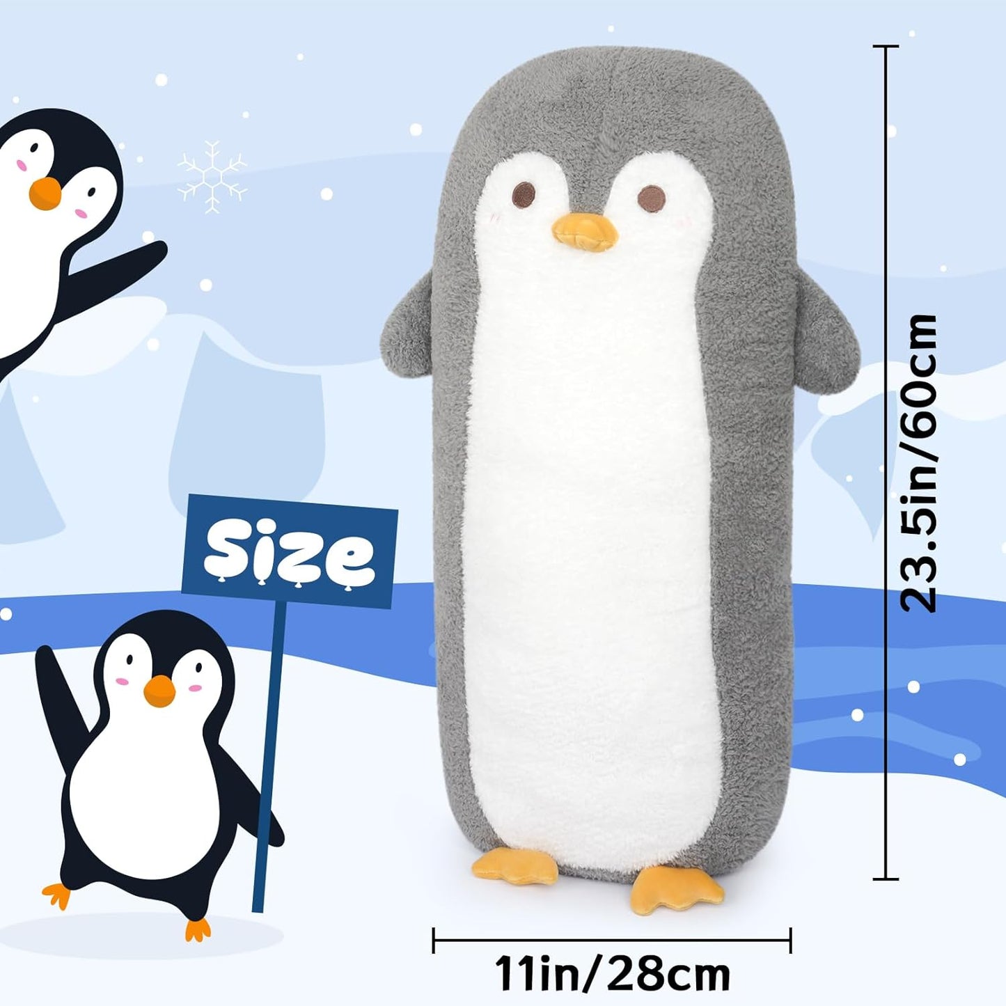 Long Penguin Plush Body Pillow, Cute Cartoon Penguin Stuffed Animals Doll, Soft Long Penguin Plush Toys, Kawaii Stuffed Penguin Plushie Throw Pillow Gift for Kids Boys Girls