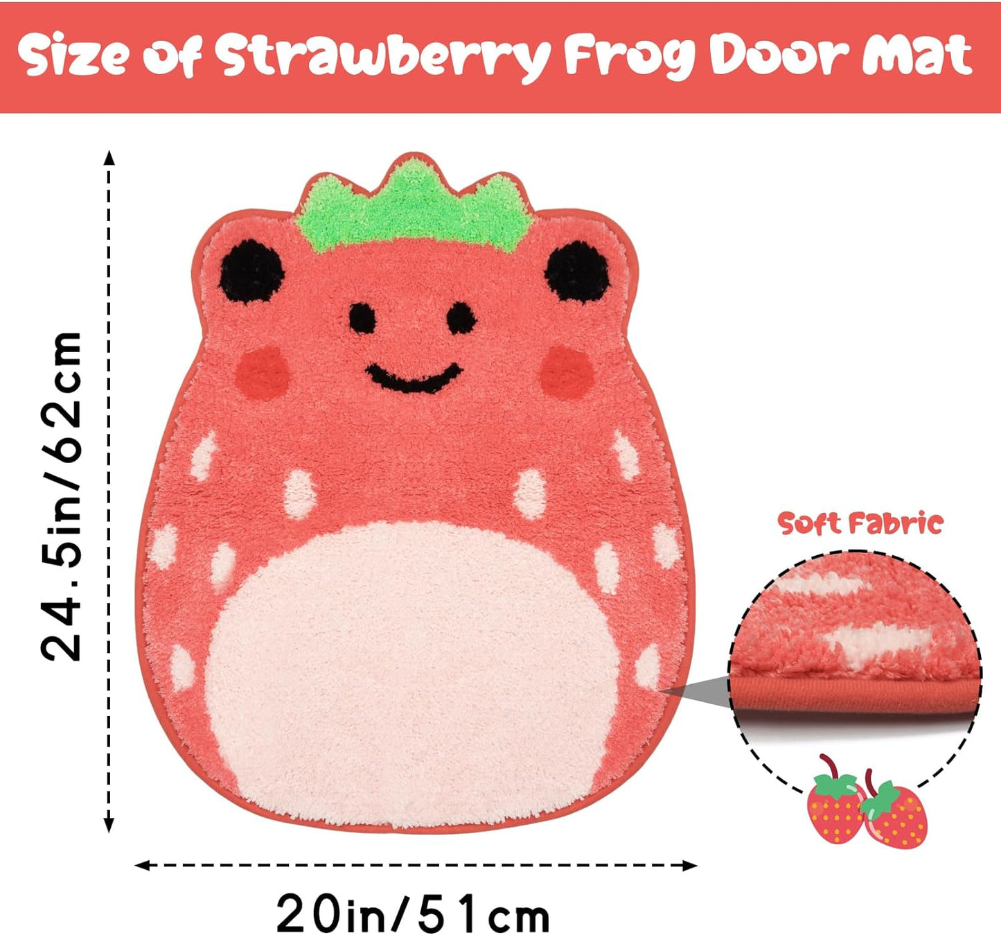 Bathroom Rugs Bathroom Mat, Kawaii Strawberry Frog Bath Rug, Cute Bath Mat Entryway Floor Mat, Non Slip Absorbent Bath Rug for Bathroom 20x24.5inch