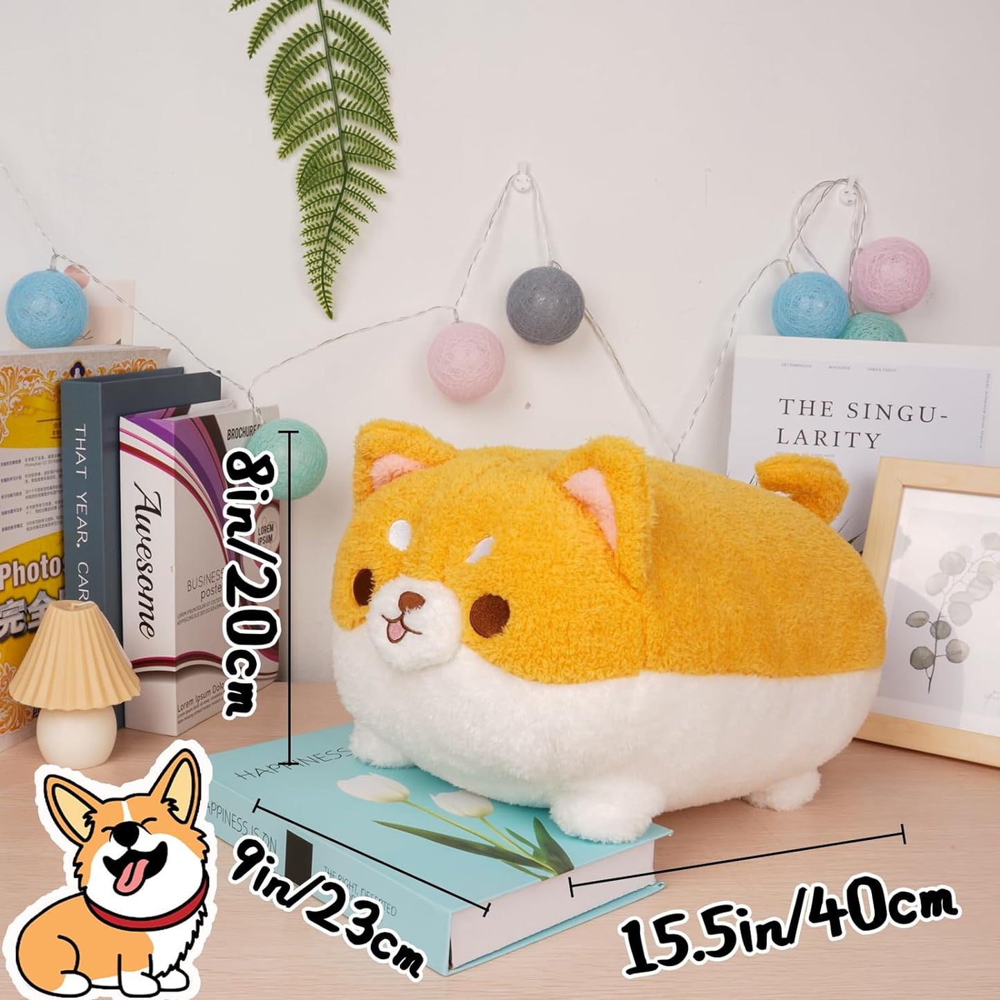 Corgi Dog Plush Pillow, Shiba Dog Stuffed Animal Soft Corgi Pillow Toy, Corgi Dog Plushie, Stuffed Animal Shiba Inu Plush Doll Cute Dog Hugging Pillow Gifts for Kids Boys Girls Birthday