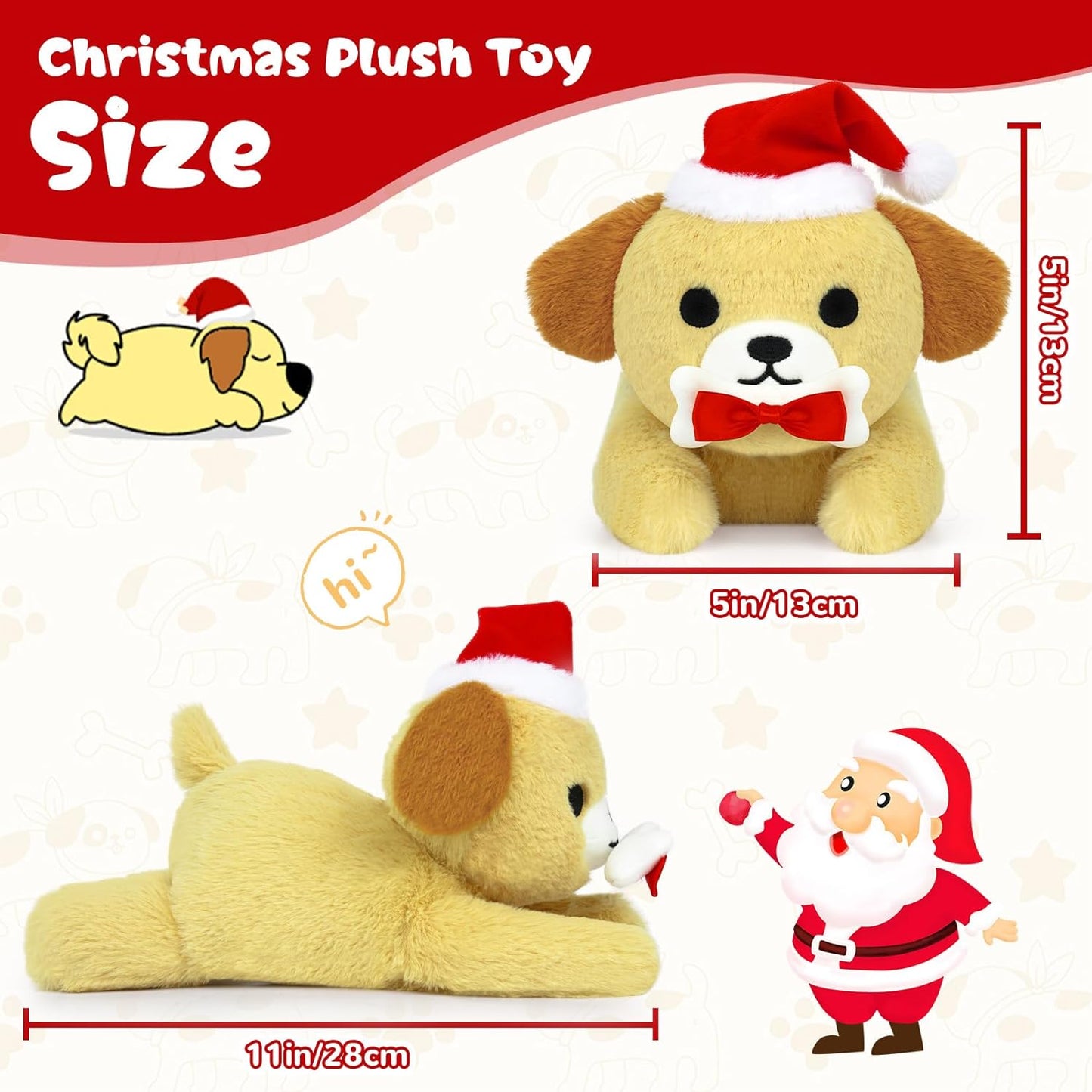Christmas Dog Plush Dog Stuffed Animal Toy, Soft Puppy Plushie Pillow, Cute Dog Stuffed Doll Toy for Kids Boys Girls Kawaii Christmas Decoration (Beige Dog)