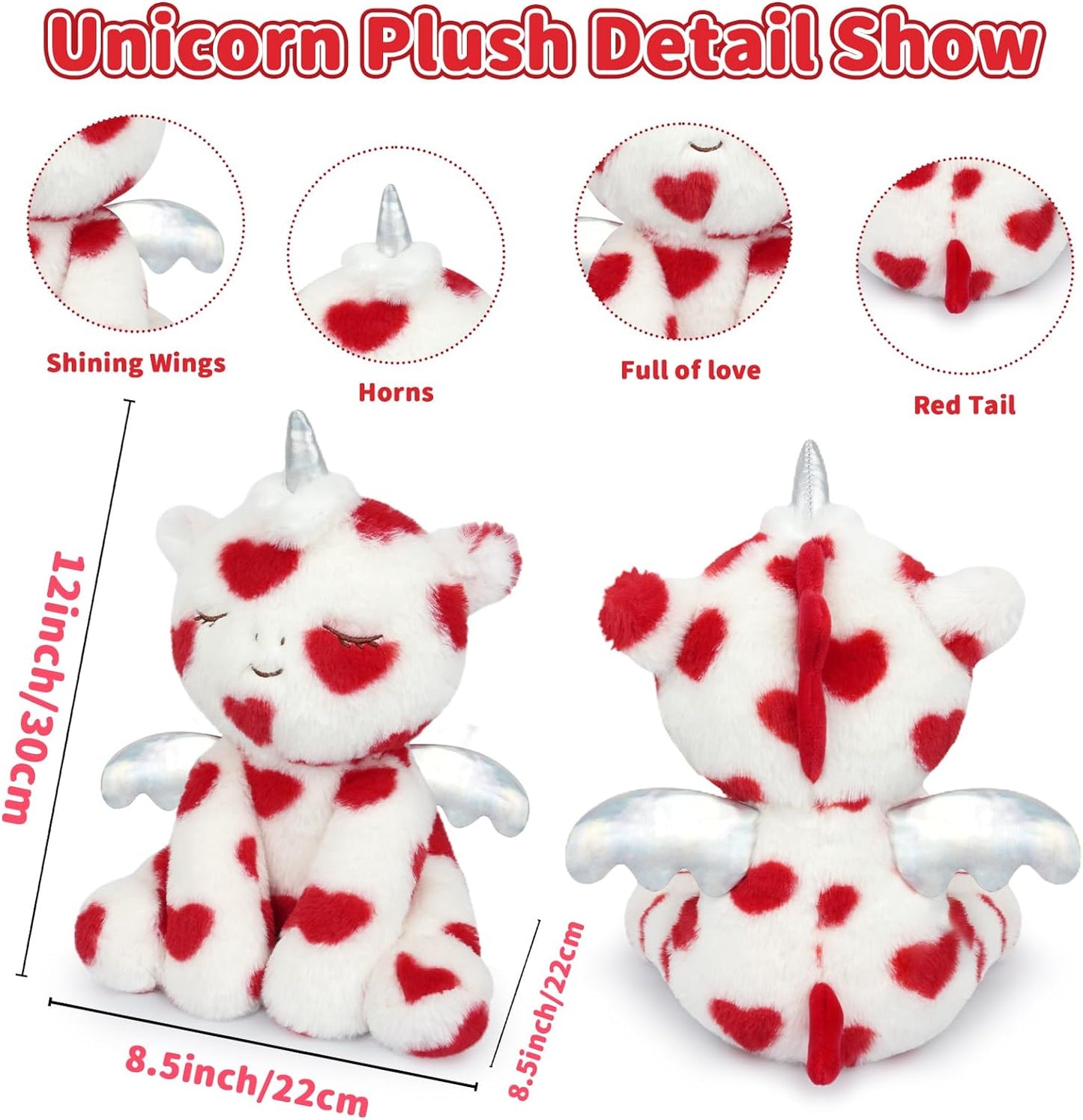 Unicorn Plush, 12inch Soft Unicorn Stuffed Animal with Love Heart for Valentines Day, Cute Stuffed Unicorn Valentines Plush for Kids, Girl, Boyfriend, Girlfriend