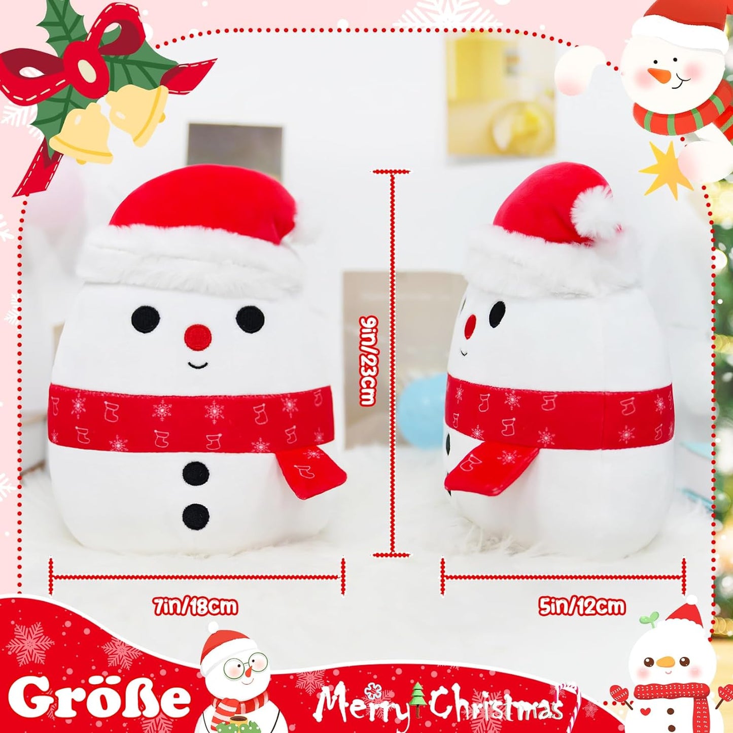 Weihnachten Plüschtier, 8in Schneemann Plüschtier, Weihnachten Schneemann Stofftiere, Kawaii Schneemann Plüschfigur Spielzeug Puppe,Geschenk für Weihnachten,Halloween,Geburtstag