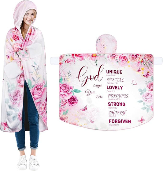 Christmas Christian Gifts for Women, Christmas Religious Wearable Blanket Hoodie, Buffalo Plaid Bible Verse Blanket