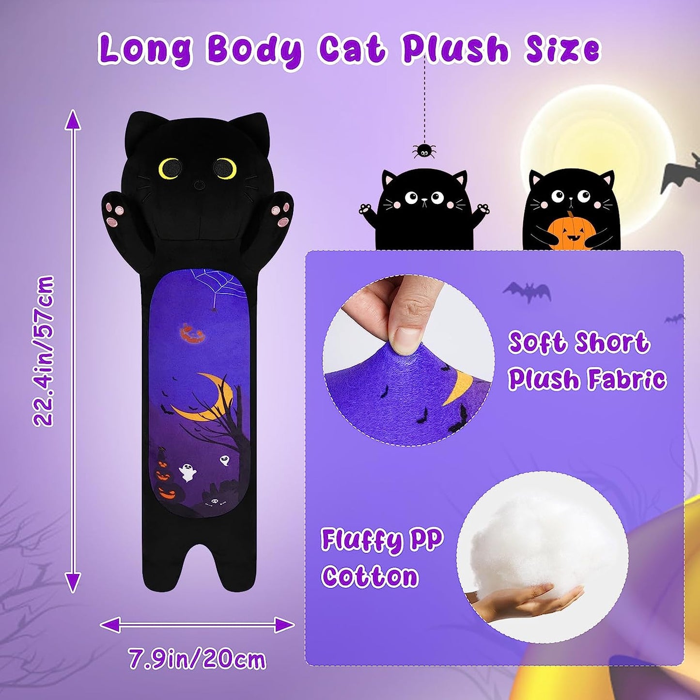 Halloween Long Body Cat Stuffed Animal Plush Pillow