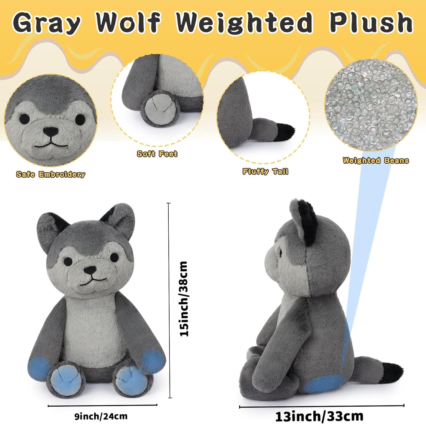 Wolf Weighted Stuffed Animals，17inch Wolf Stuffed Animal Plush Cute Wolf Weighted Plush for Kids, Soft Wolf Plush Toy for Kids, Boys, Girls Birthday