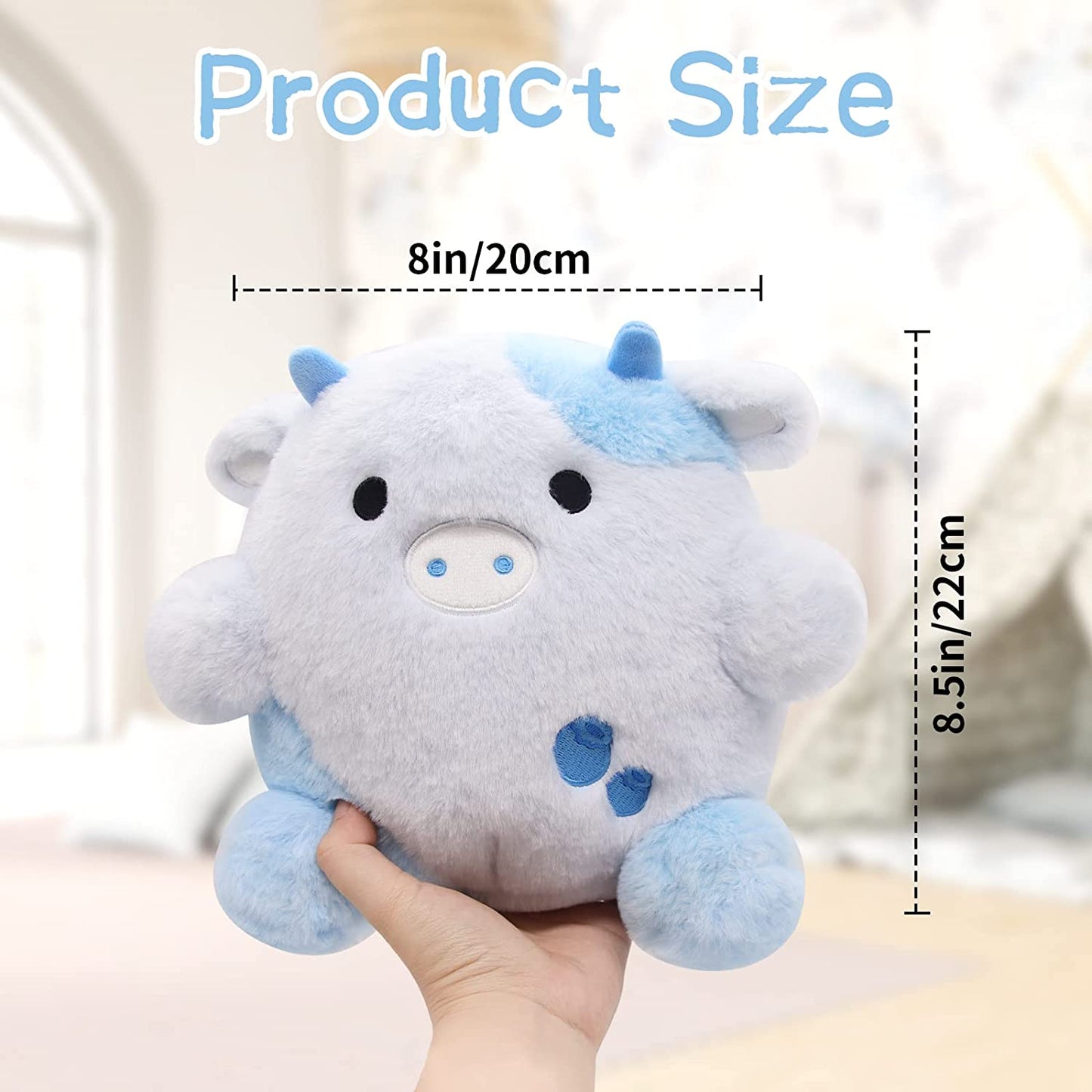 Blueberry Cow Plush - Cute Cow Plush Animals Pillow Toys - Kawaii Cow Plush - Cow Pillow Plush for All Ages - Gift for Valentine's Day Kids Day Home Decoration - Pink