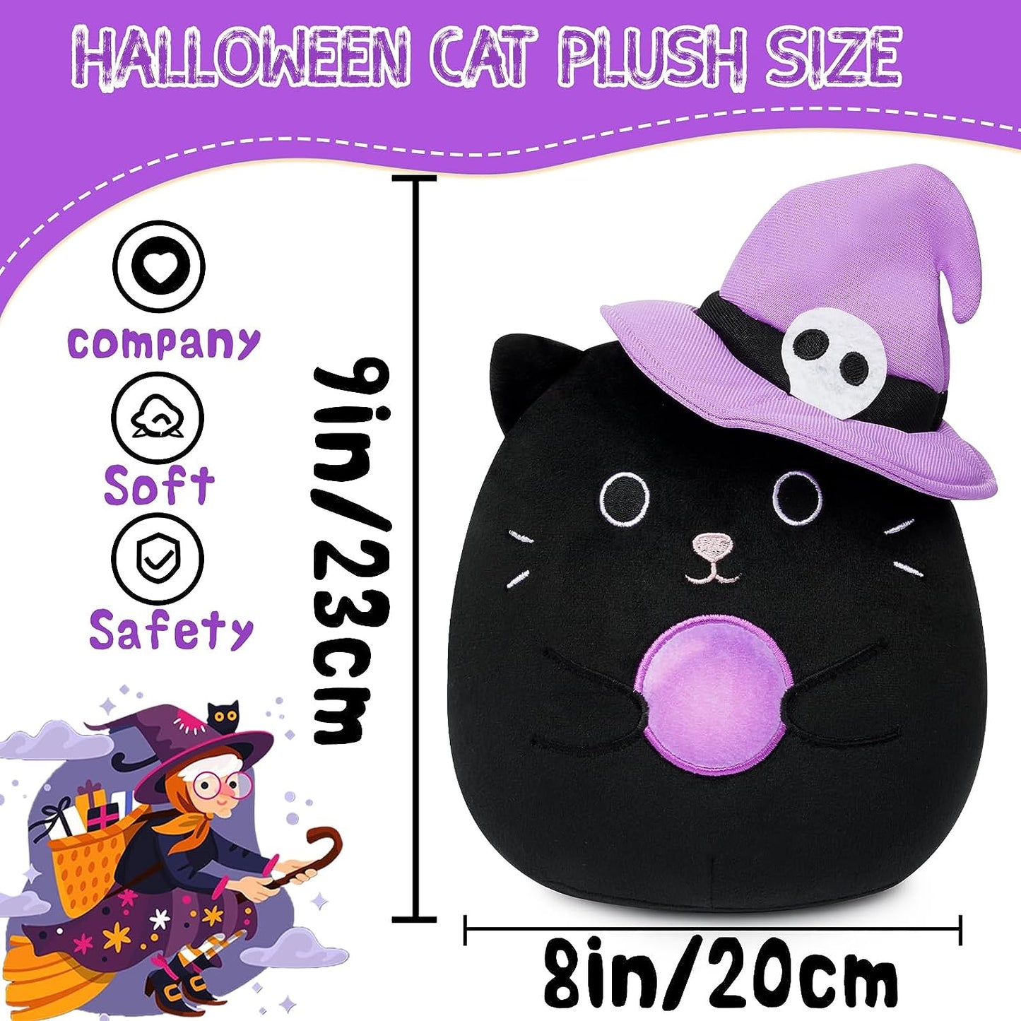 Halloween Cat Plush, 8in Halloween Stuffed Animal Cat, Kawaii Halloween Plush Cat, Halloween Cat Pillow Plush, Cute Cat Doll Toys Decor