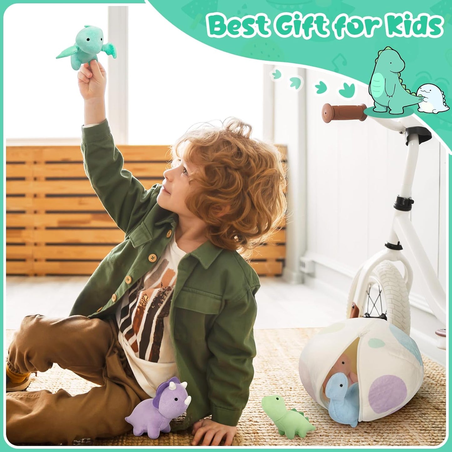 Dinosaur Plush, 5 PCS Dino Plush Toys and Egg Bag Set, Cute Stuffed Dinosaur Toy for Kids Toddlers Boys Girls，Birthday, Dinosaur Themed Party Decorations