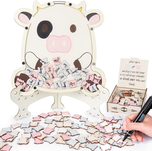 Baby Shower Guest Books-Baby Shower Guest Book Alternative, Cow Shaped Baby Shower Guest Book for 80 Guests Sign in
