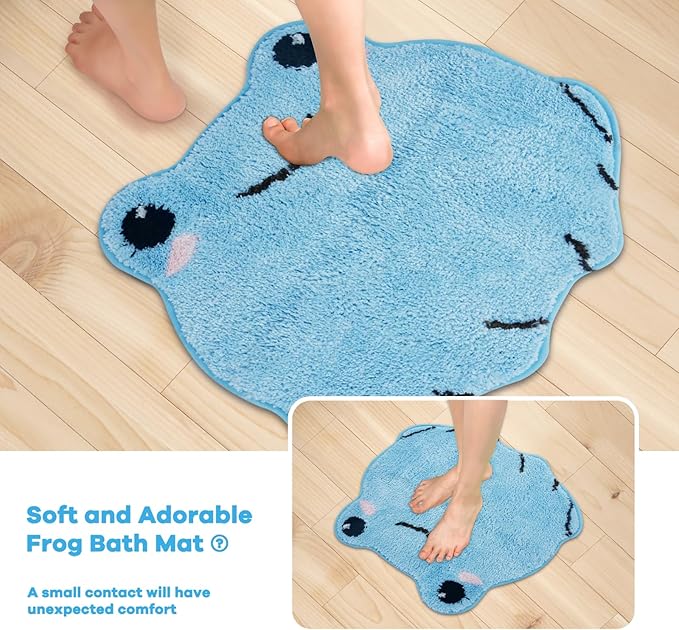Bathroom Rugs Mat,Soft Frog Bath Rugs,Absorbent Non Slip Bath Mat, Machine Wash Bath Mats,Cute Bath Rug for Bathroom Shower Room,Home Decor (Blue, 20 * 22 inch)
