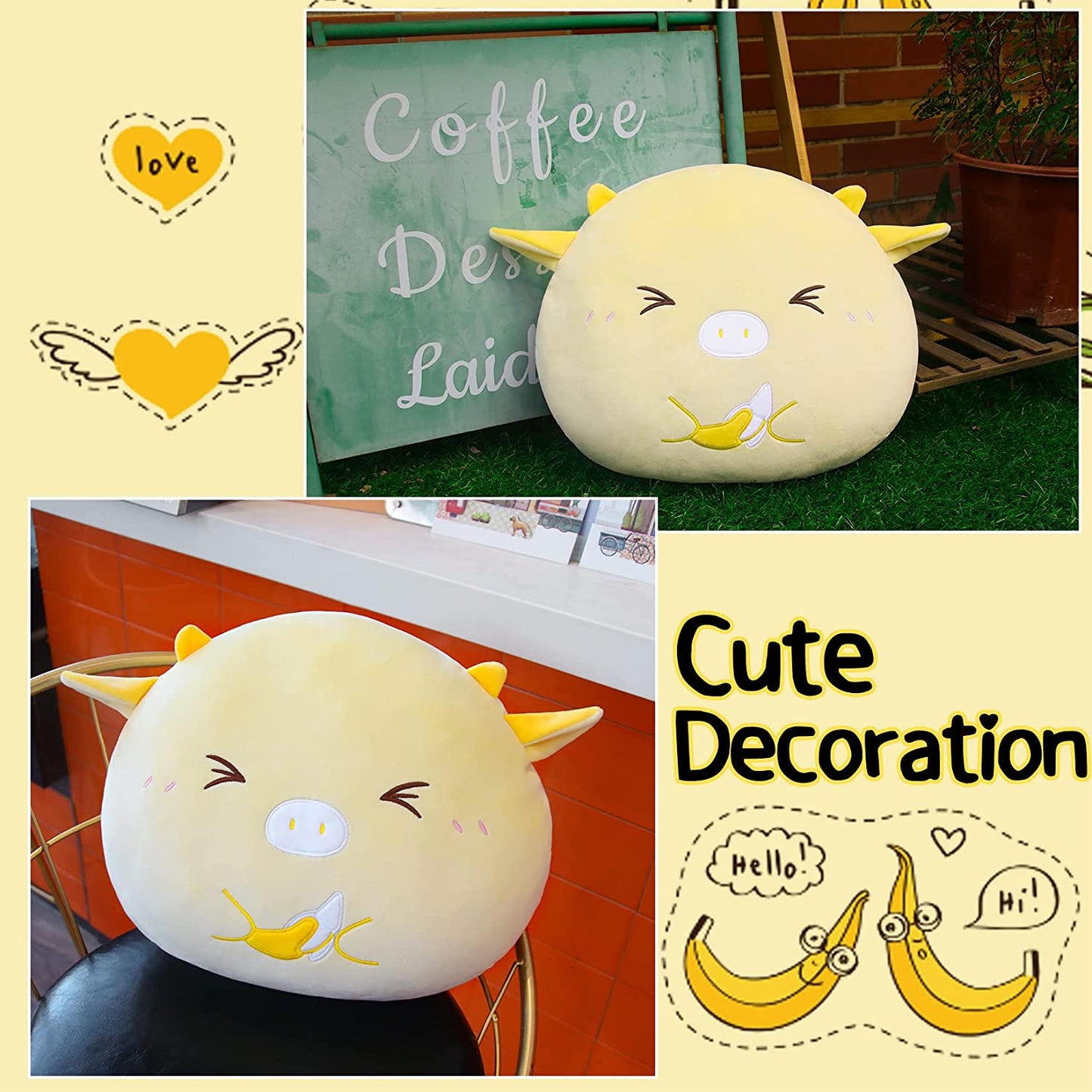 Cow Plush Pillow Cow Stuffed Animals, Cute Stuffed Animal Cow Plushie, Soft Banana Plush Cow Pillow, Kawaii Stuffed Cow Hugging Pillow for Kids Girls Boys Birthday