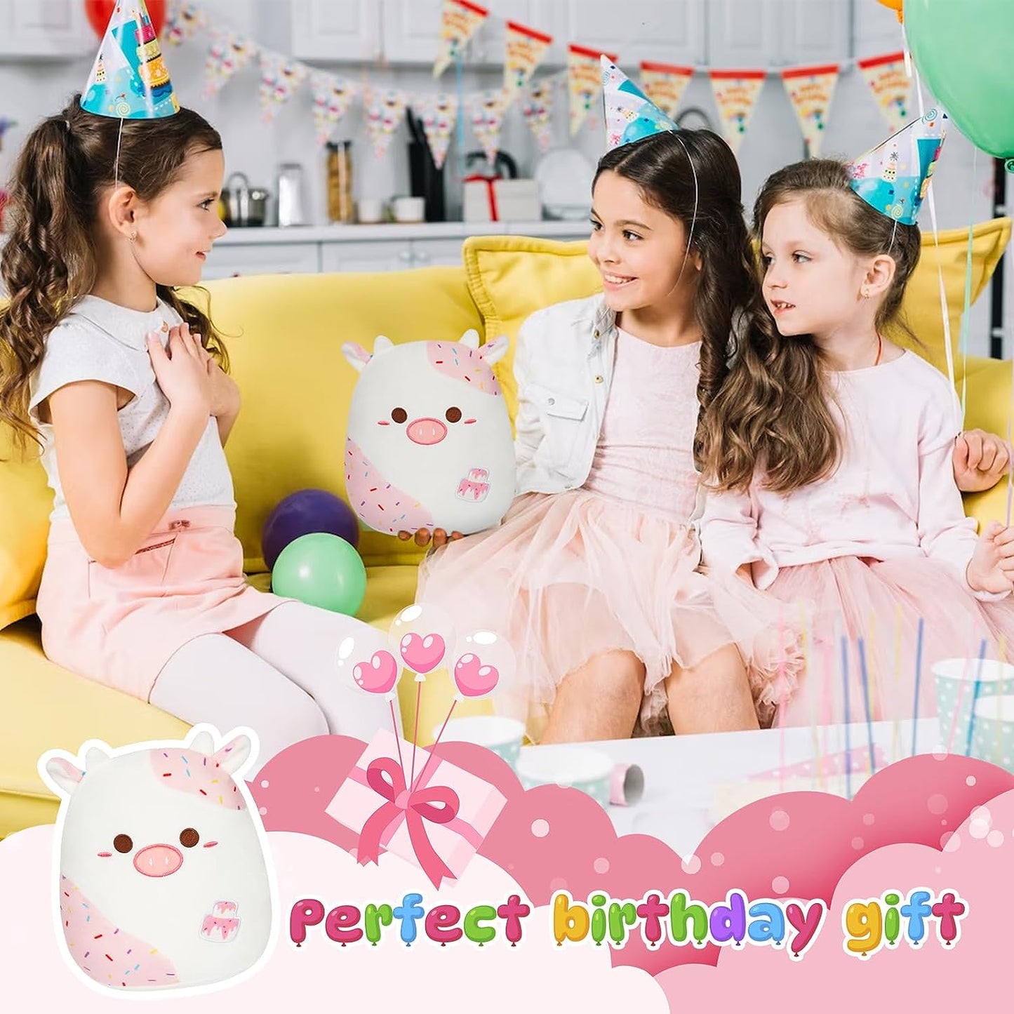 de peluche de vaca rosa de Navidad, lindo peluche de Navidad suave de vaca rosa para niños y niñas, decoración de Navidad